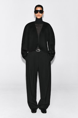 CROPPED DOUBLE-FACED WOOL-BLEND BLAZER — BLACK 2