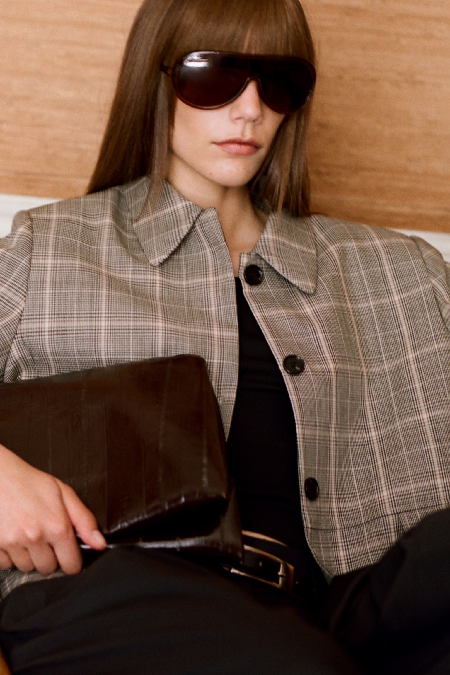 CHECKED WOOL JACKET - בז' / משובץ - 1