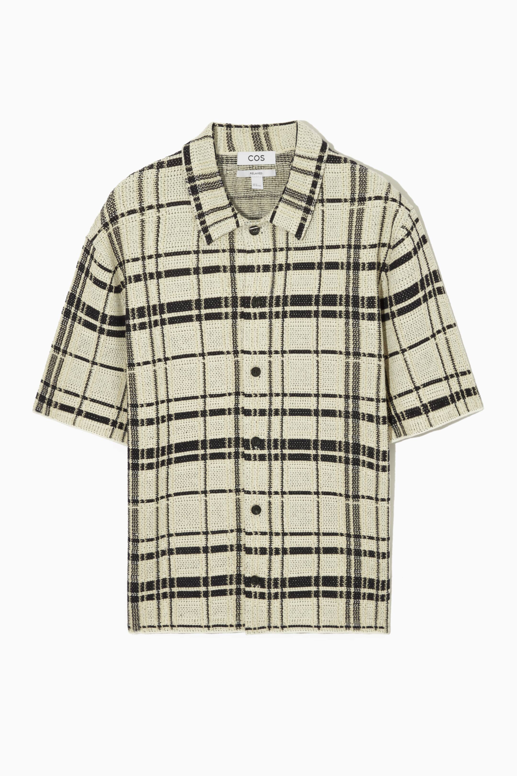 Se større billede: STRIKKET SKJORTE I TERNET HAMP - CREAM / BLACK / CHECKED - HERRE | H&M DK 1