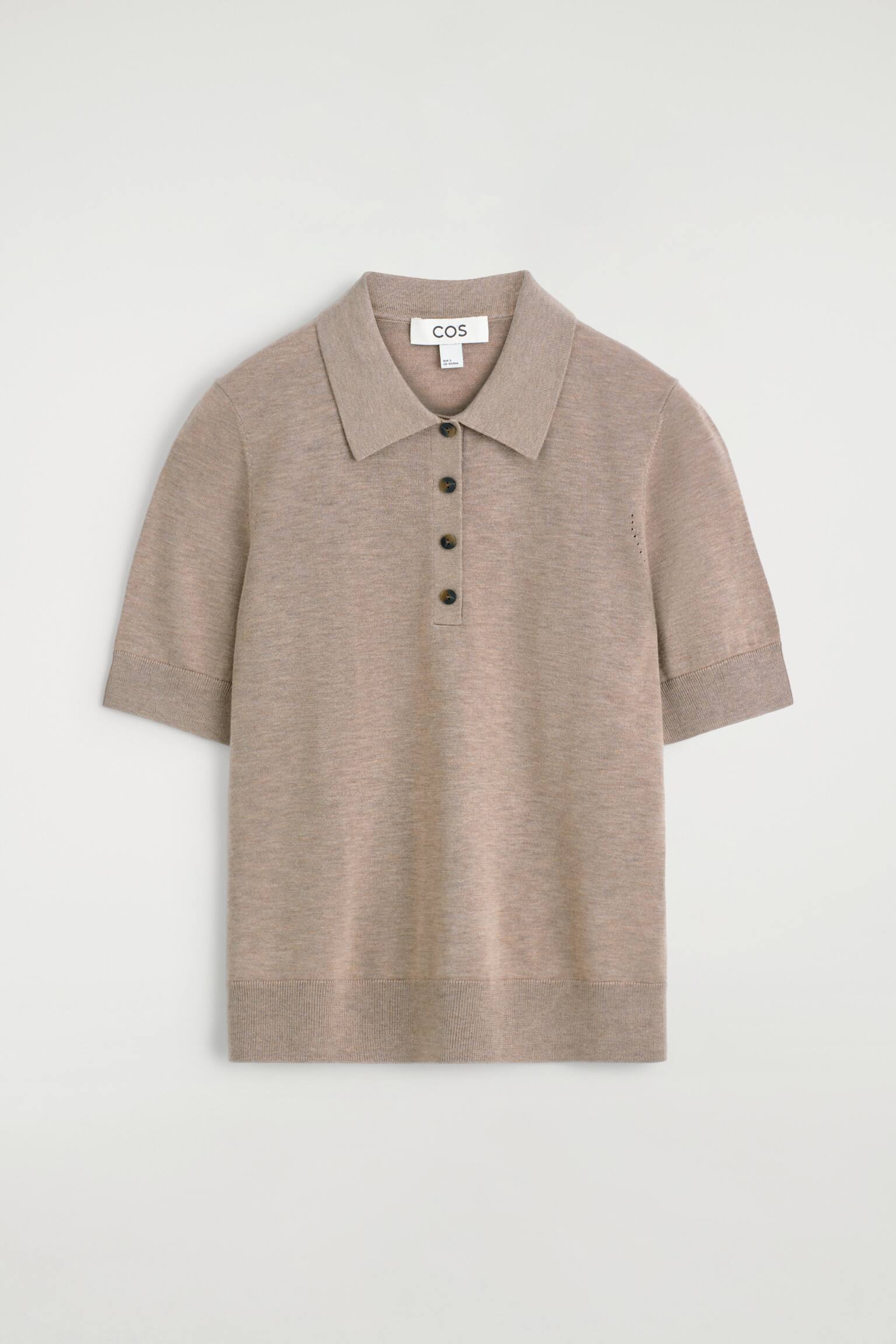 SHRUNKEN WOOL-BLEND POLO SHIRT - BEIGE  MÉLANGE/BLUE - 2