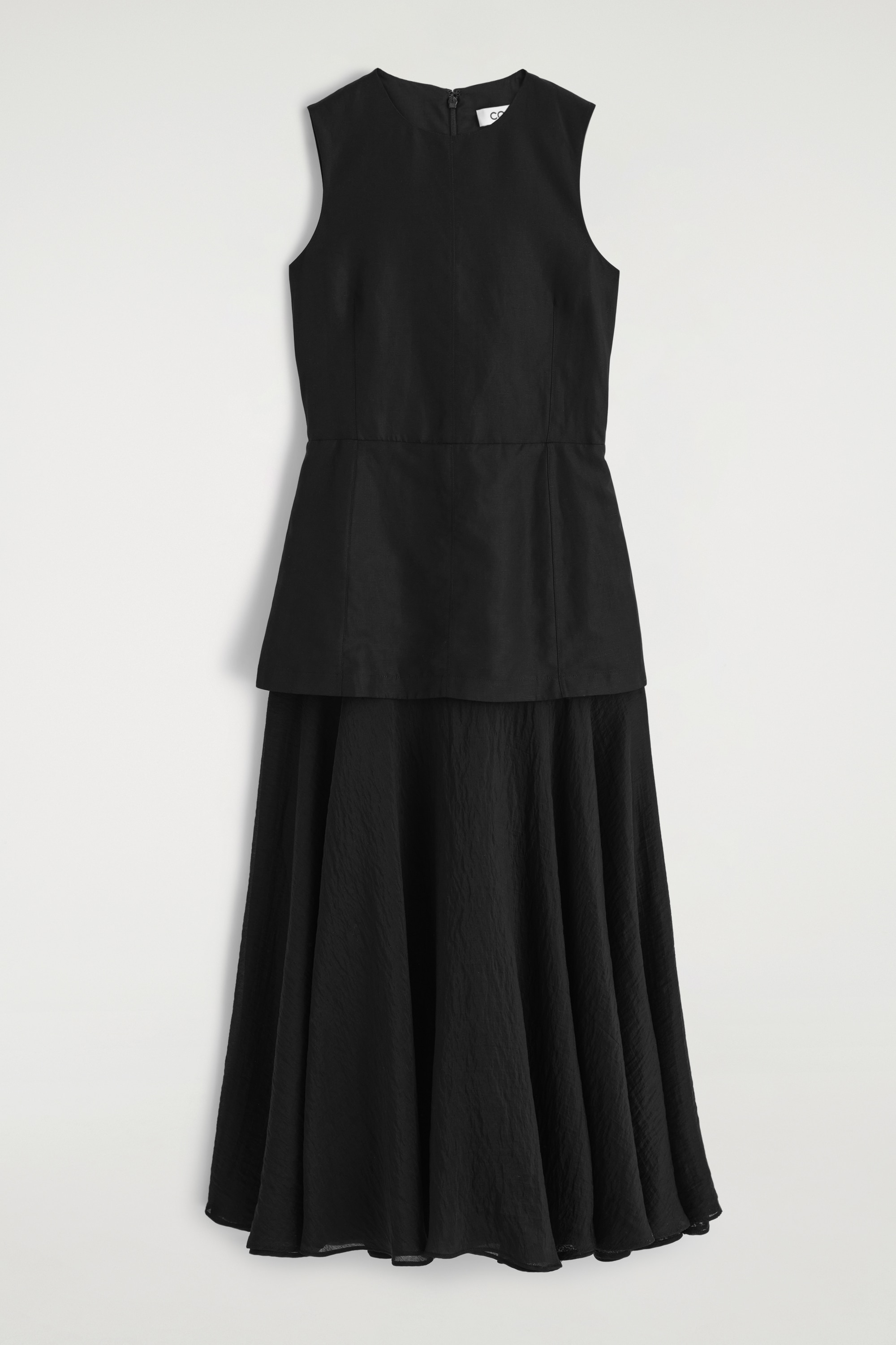 LAYERED PEPLUM MIDI DRESS - BLACK/LIGHT PINK