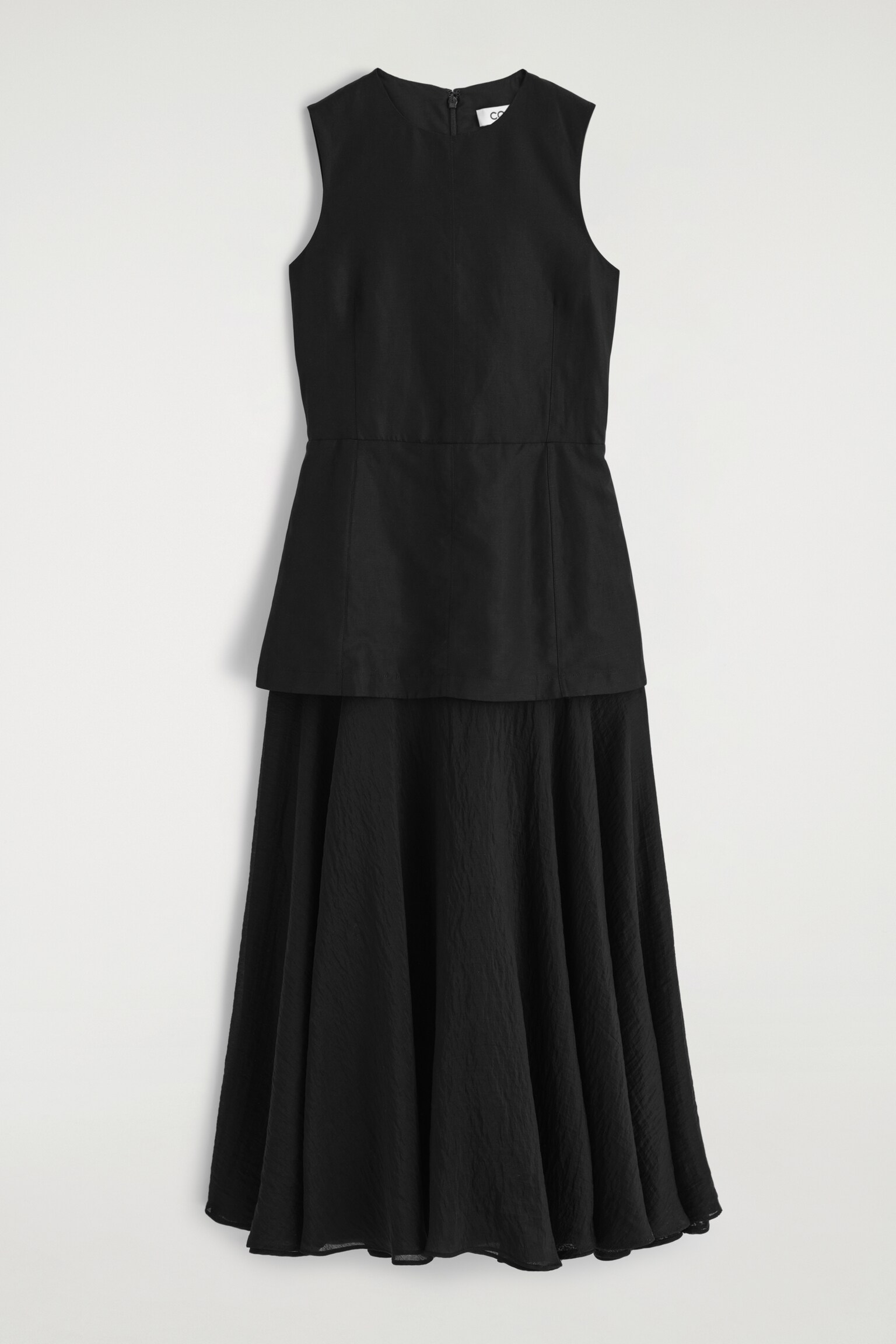 VESTIDO MIDI SUPERPUESTO CON PEPLUM - NEGRO/ROSA CLARO - 2
