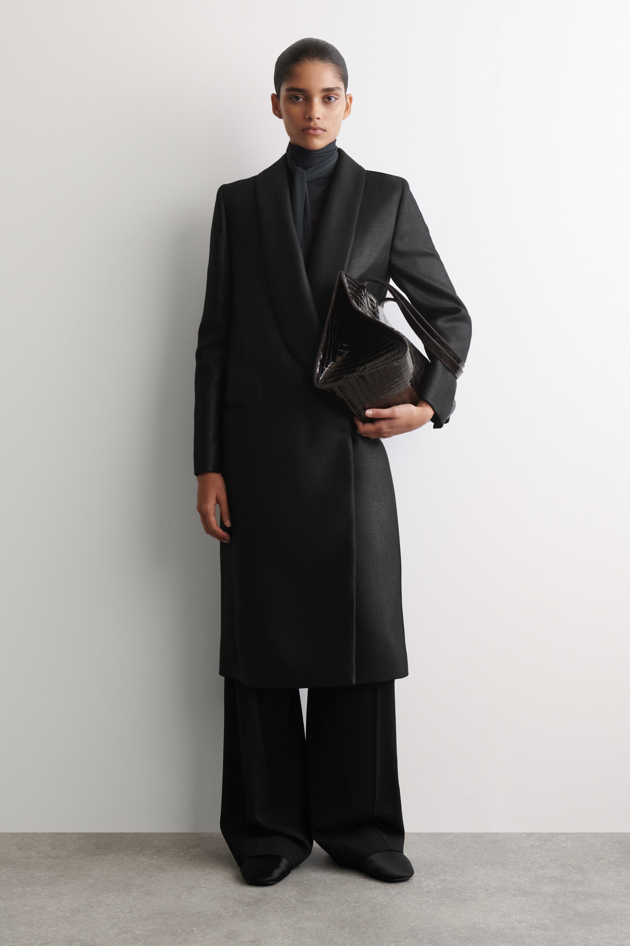 TAILORED METALLIC WOOL-BLEND LONG COAT