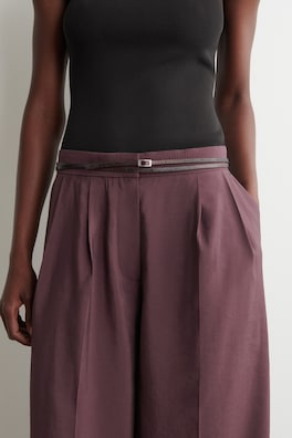 PLEATED MODAL WIDE-LEG TROUSERS — DARK RED 2