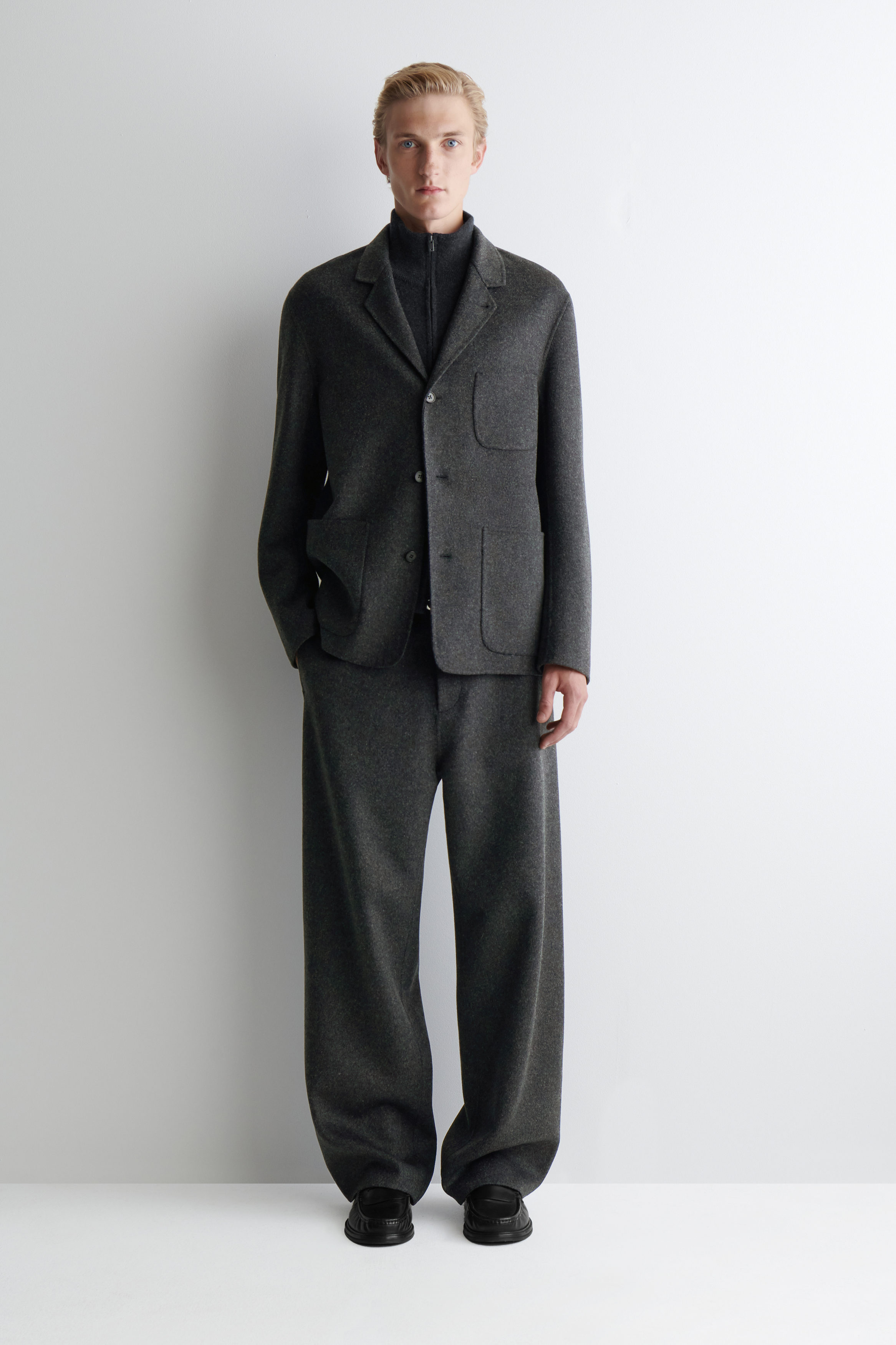 UNSTRUCTURED DOUBLE-FACED WOOL BLAZER - CHARCOAL | COS US