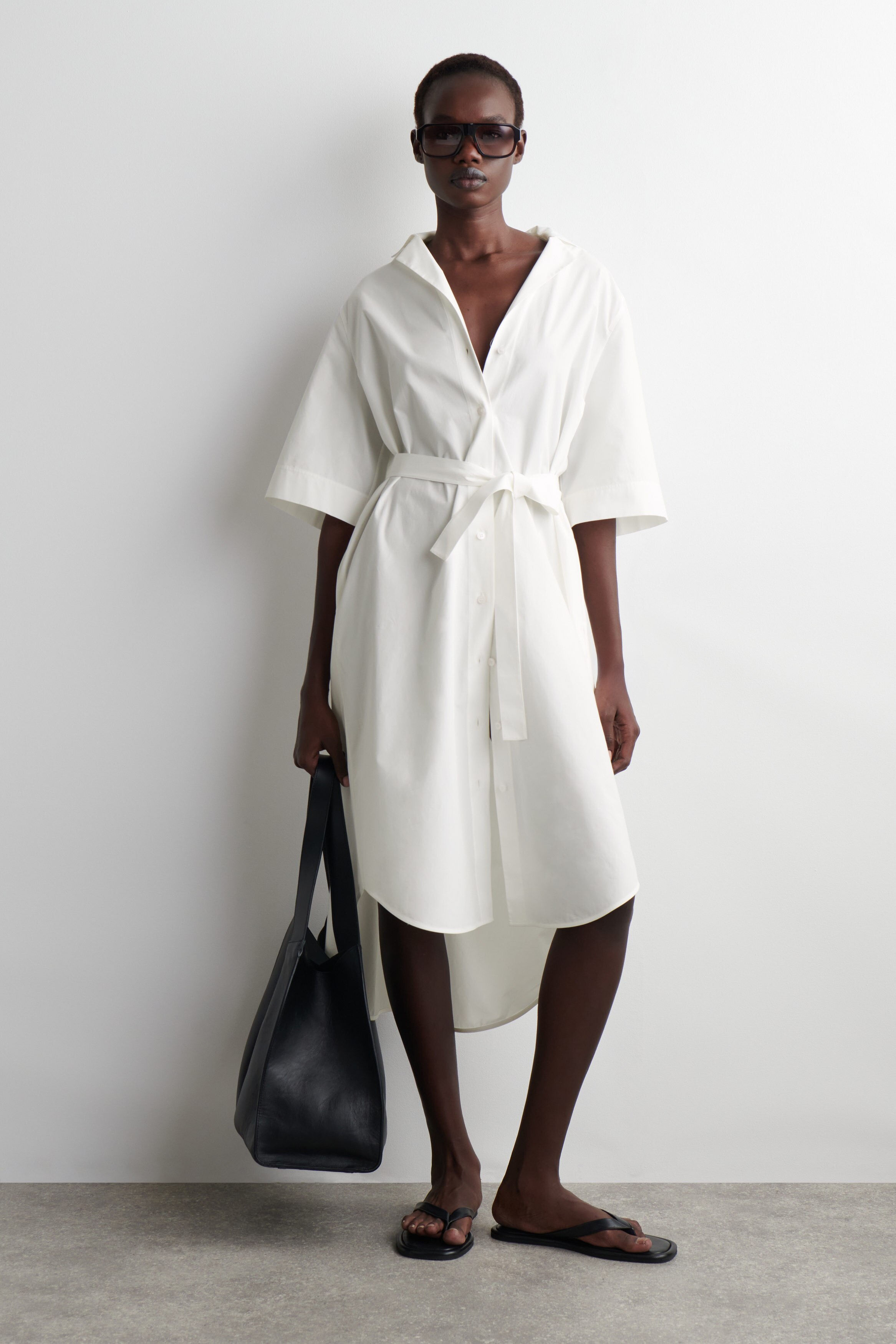 【新品未使用】Cache-Coeur Belted Shirt Dress BELTED SHORT-SLEEVED MIDI SHIRT DRESS - WHITE | COS