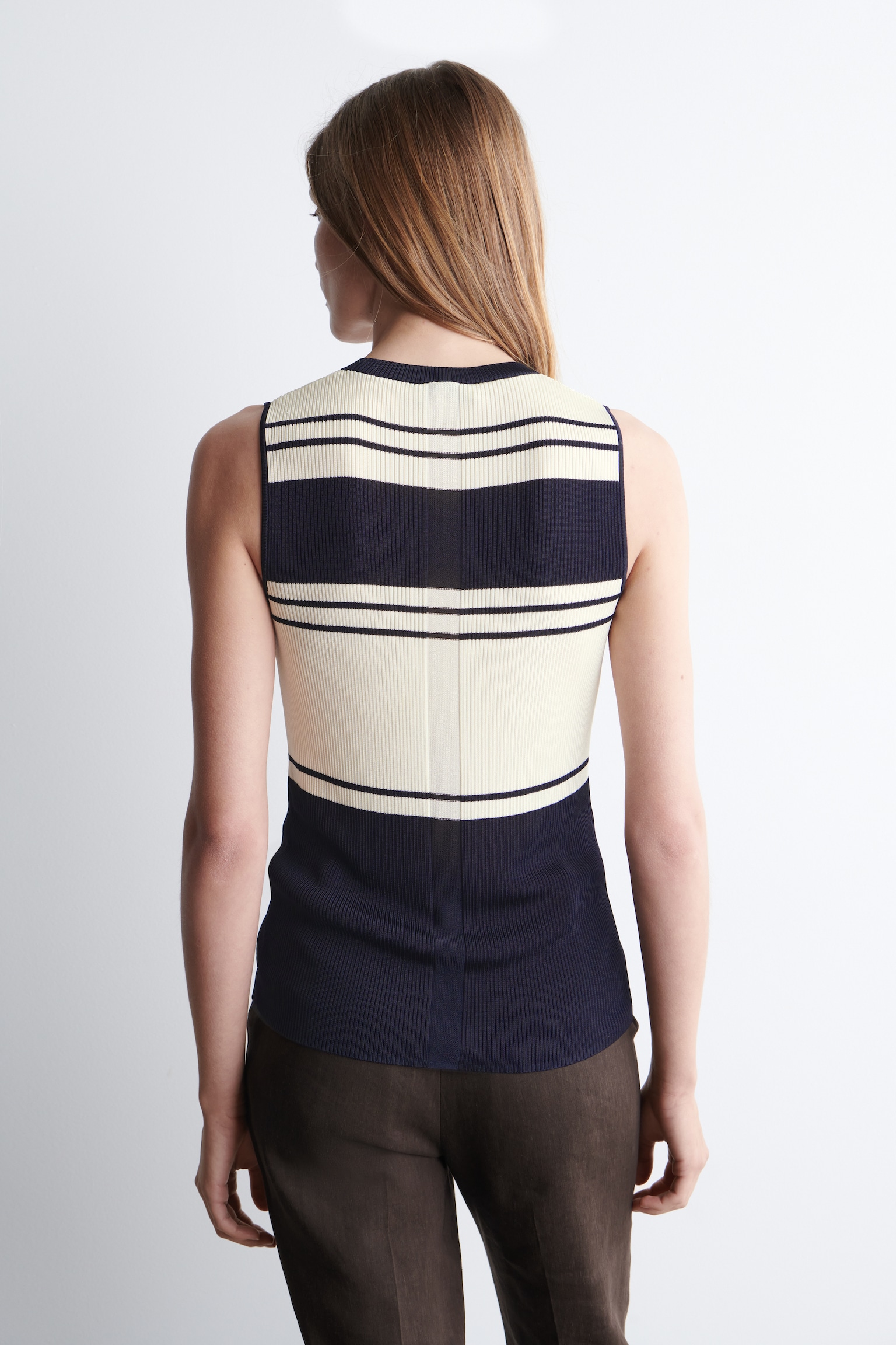 RIBBED-KNIT TANK TOP - NAVY / IVORY / STRIPED/ECRU/ORANGE - 3