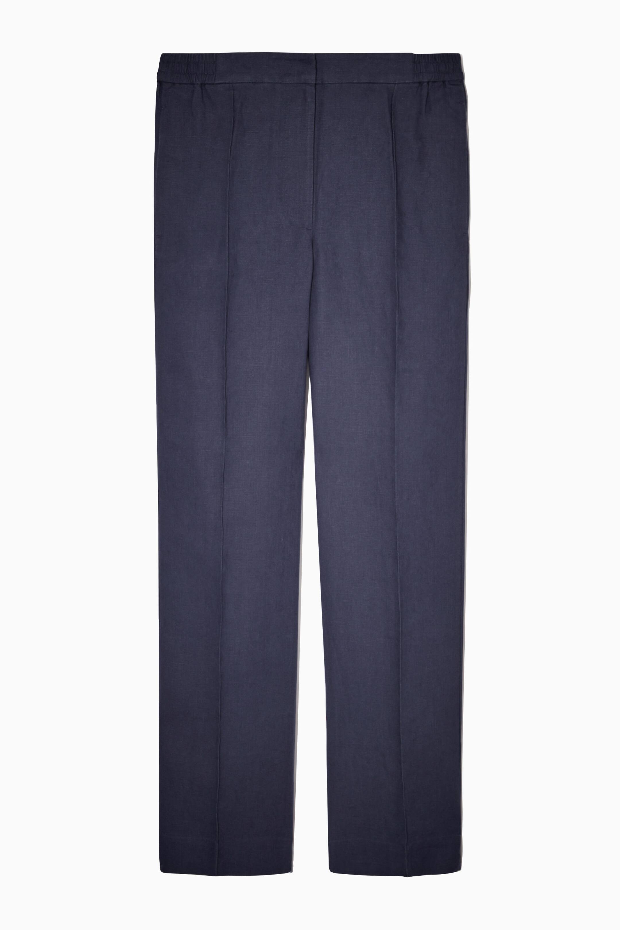 Agrandir l'image: PANTALON DROIT EN LIN - BLEU FONCÉ - FEMME | H&M CH 1