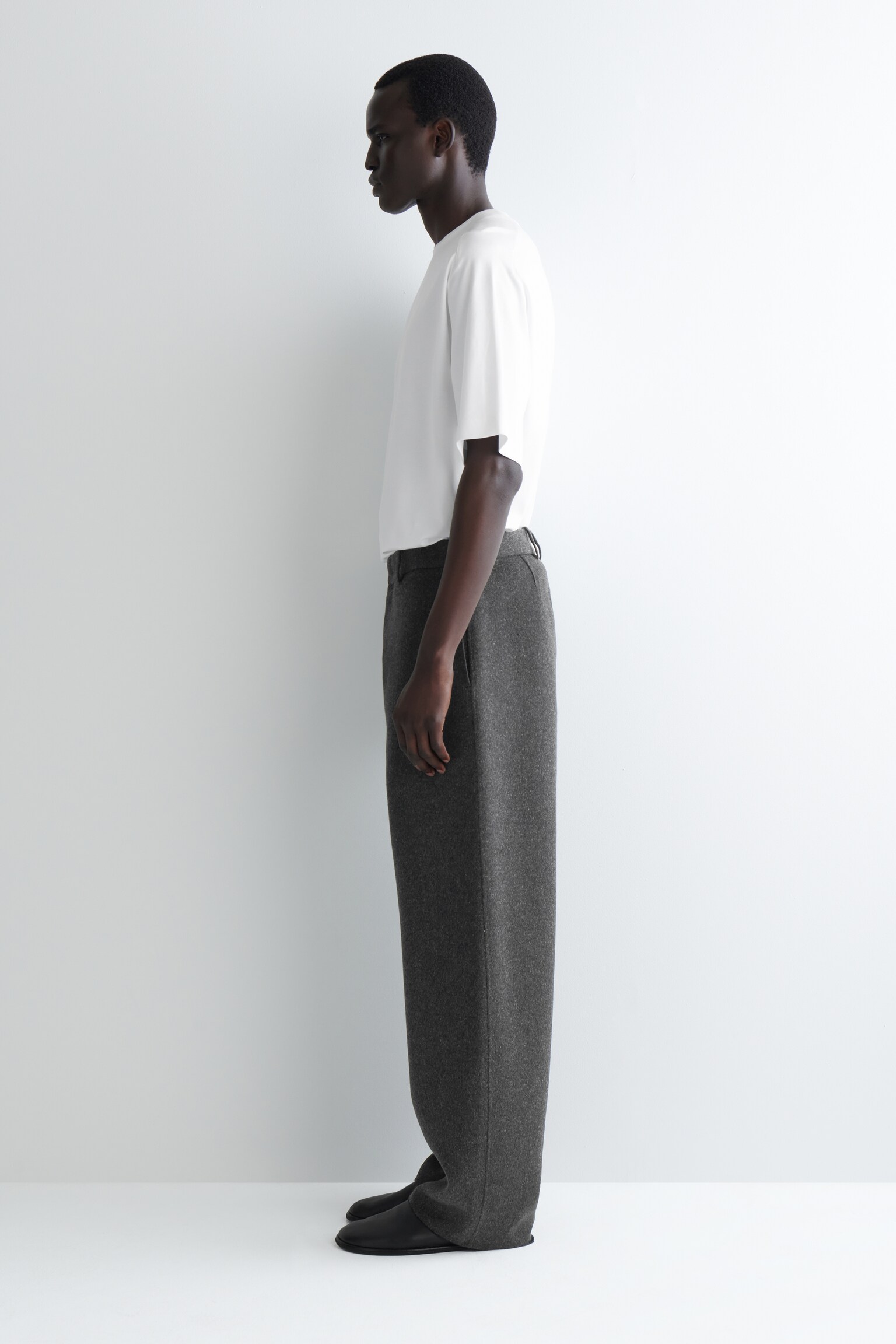 DOUBLE-FACED WOOL WIDE-LEG TROUSERS - CHARBON/BRUN - 7