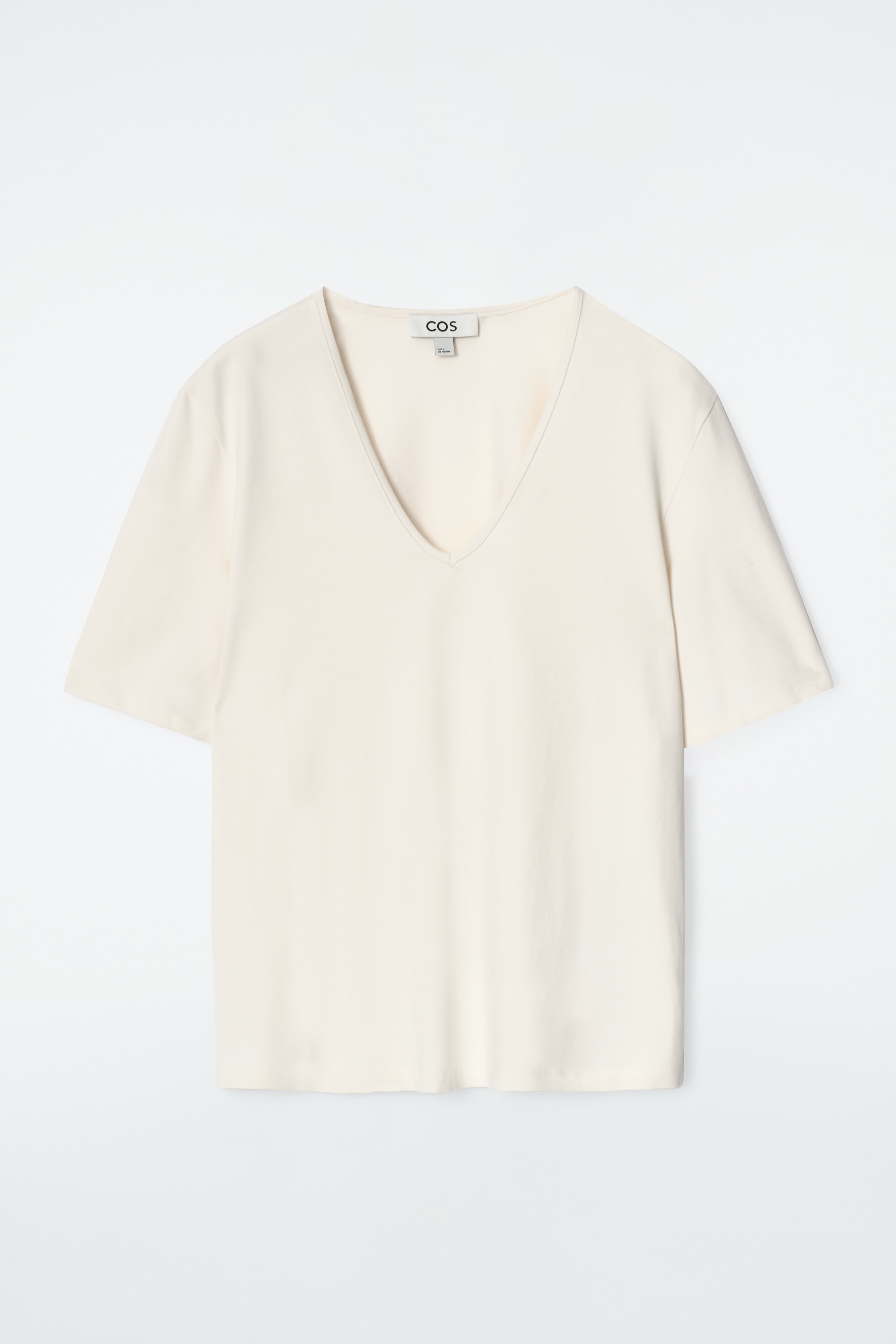 TRIČKO S VÝSTŘIHEM DO V Z BAVLNY - ECRU