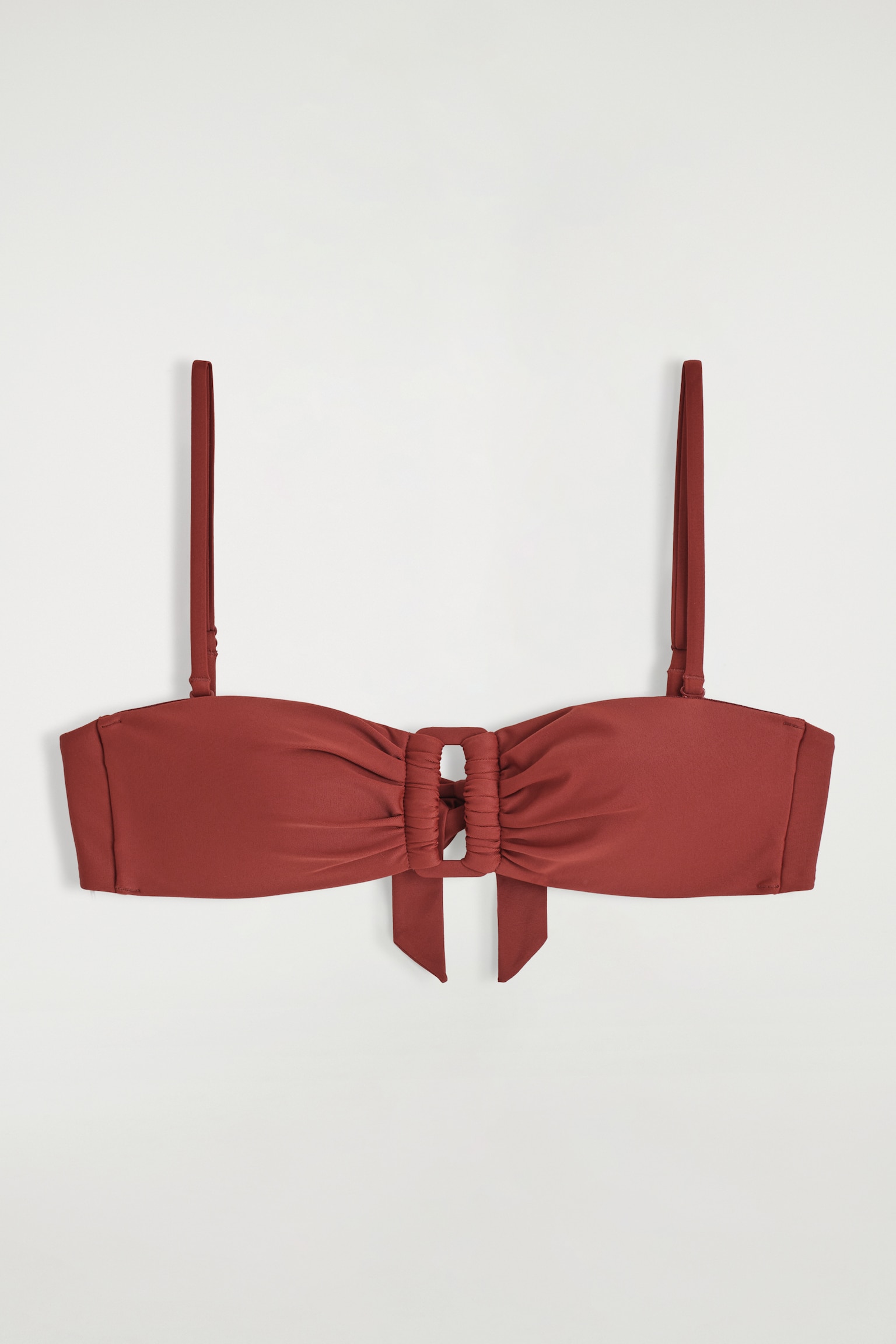 HAUT DE BIKINI BANDEAU FRONCÉ - ROUGE ROUILLE - 2