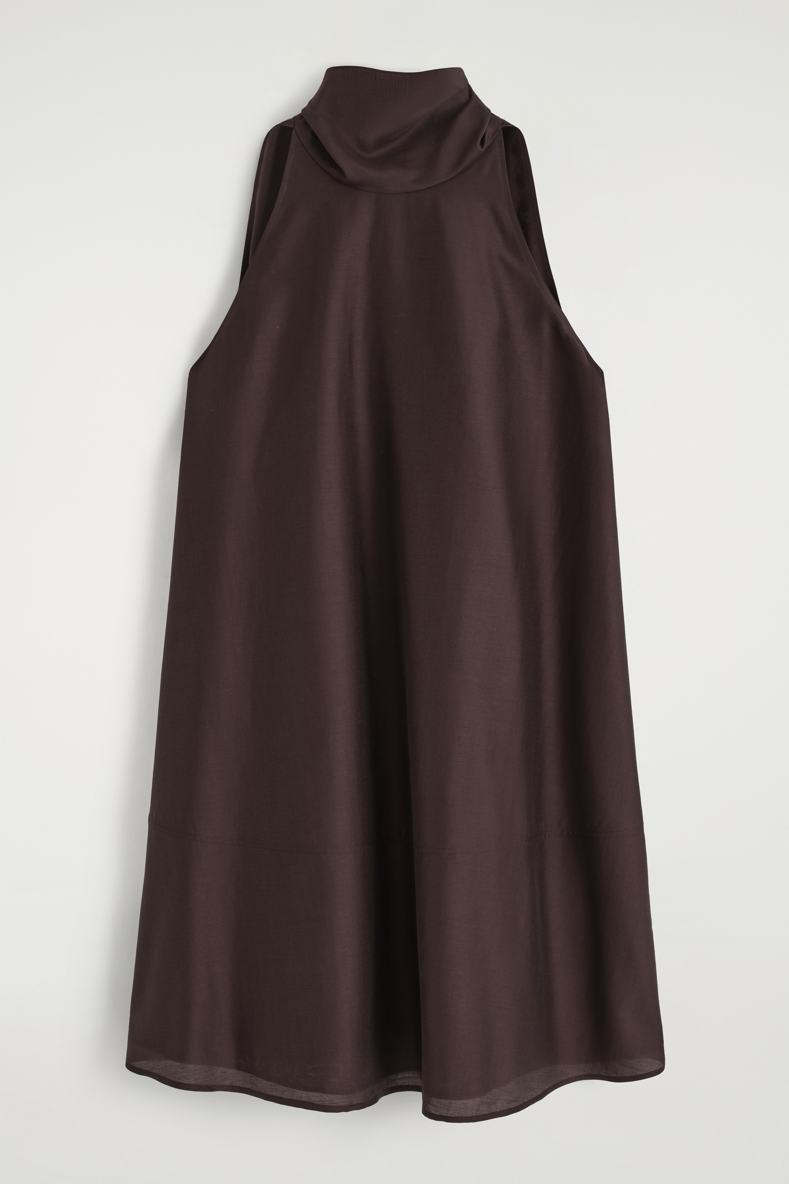 FLUID HALTERNECK MINI DRESS - DARK BROWN/LIGHT GREEN/RED