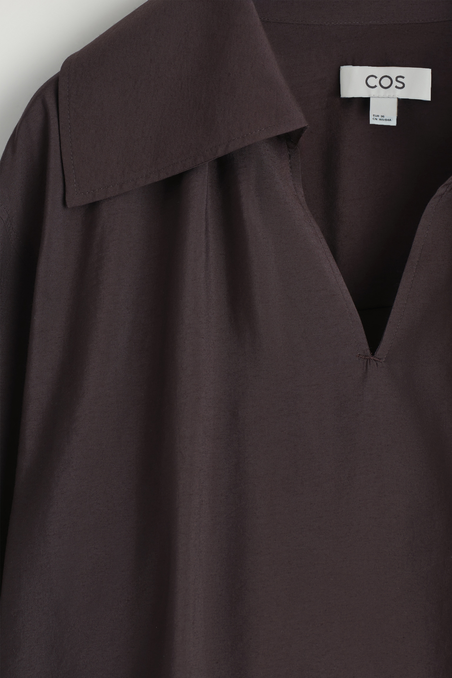 WIDE-COLLAR MODAL BLOUSE - DARK BROWN/ECRU - 4