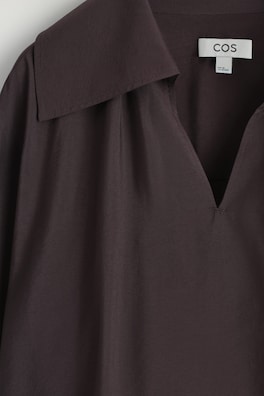 WIDE-COLLAR MODAL BLOUSE — DARK BROWN 1