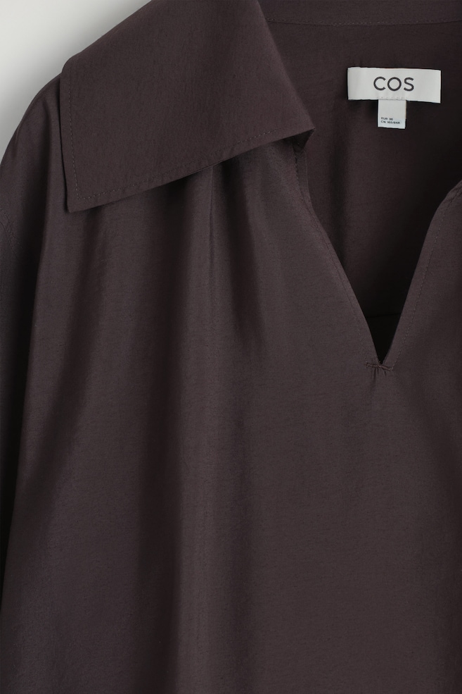WIDE-COLLAR MODAL BLOUSE — DARK BROWN