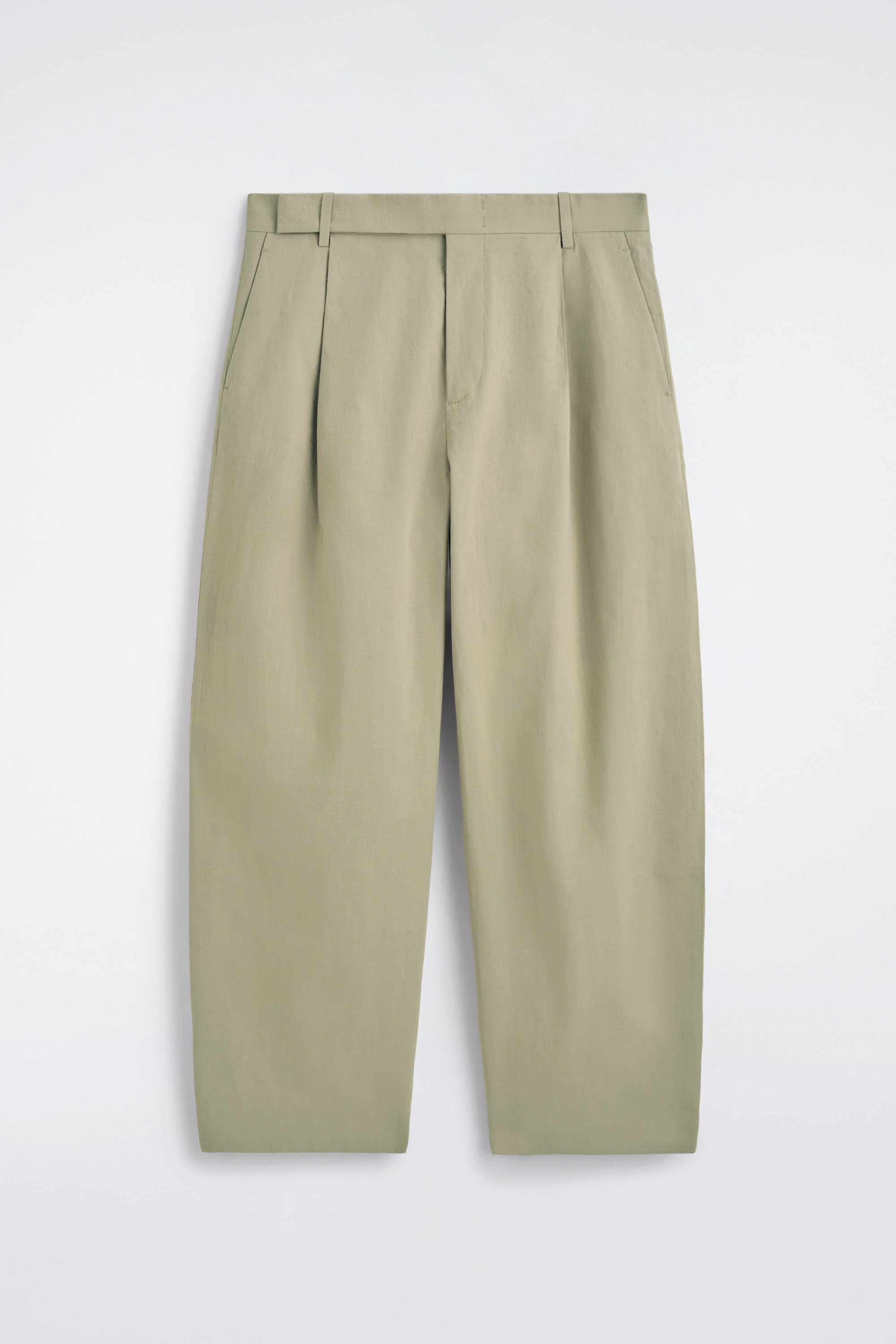 COTTON-LINEN RELAXED-FIT BARREL-LEG TROUSERS - חאקי/שחור
