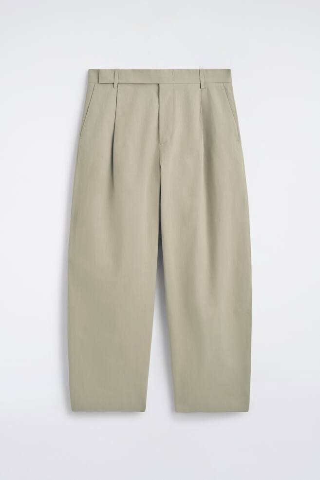 HOSE MIT BARREL-BEIN AUS BAUMWOLL-LEINEN-MIX - KHAKI - 1