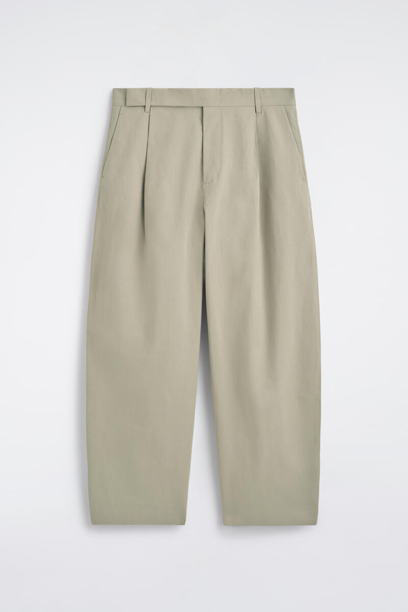 COS Cotton-Linen Relaxed-Fit Barrel-Leg Trousers In Green Men's Size 54