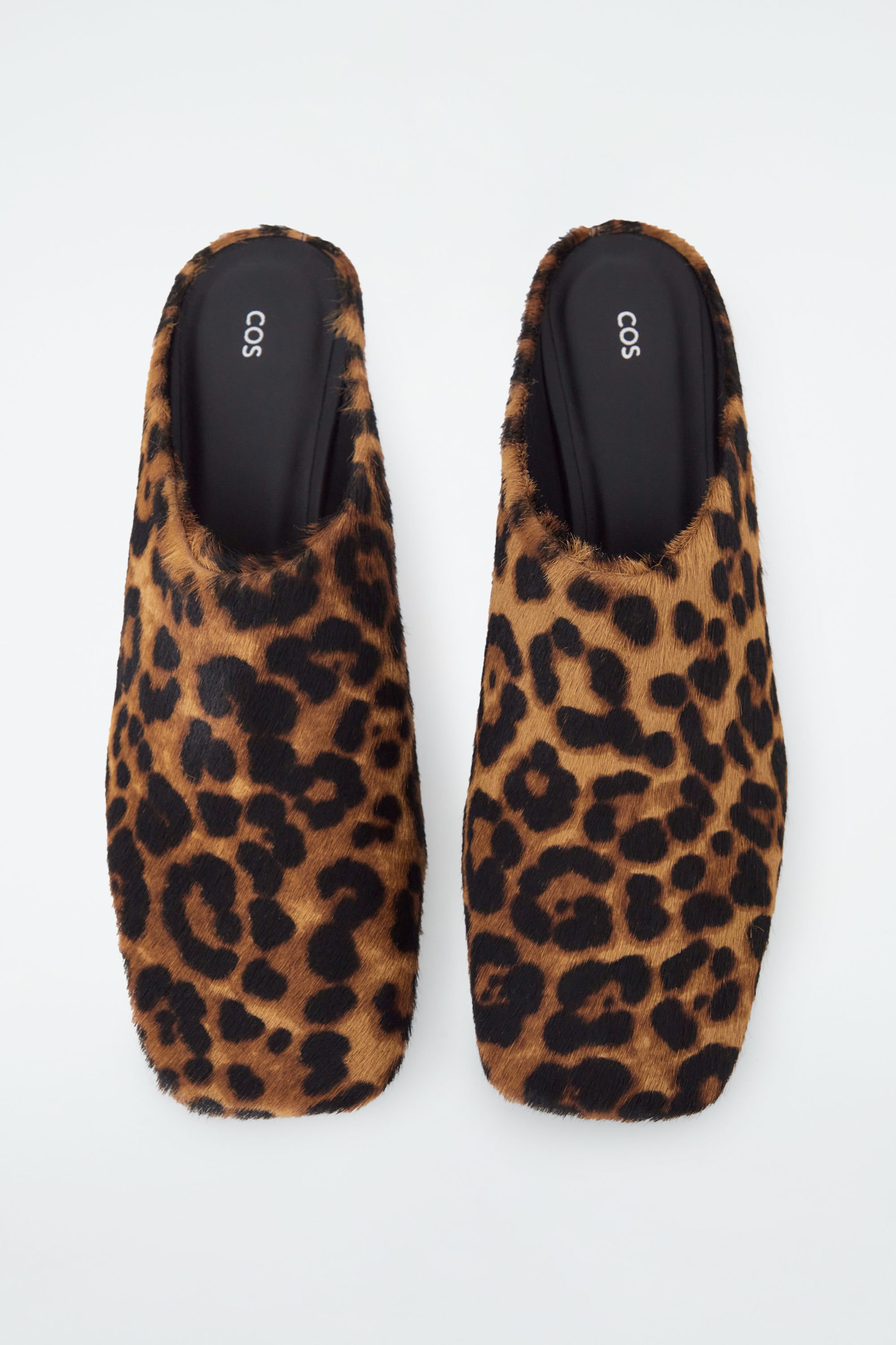 SQUARE-TOE LEOPARD PONY-HAIR MULES