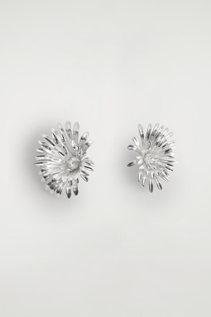 COS Asymmetric Abstract Floral Earrings Silver-Coloured Women's
