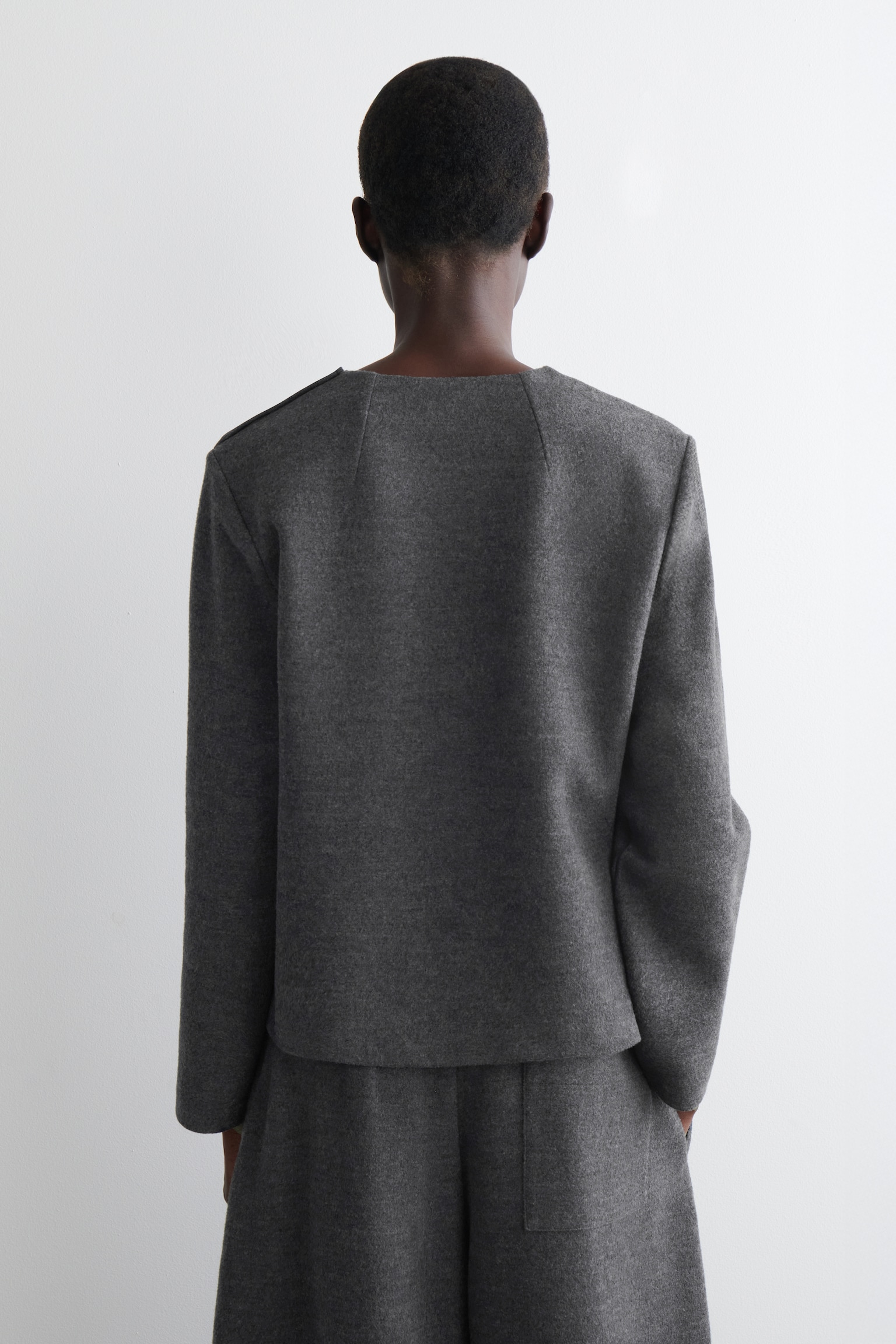 BUTTON-DETAIL BOILED-WOOL SWEATSHIRT - DARK-GREY MÉLANGE - 4