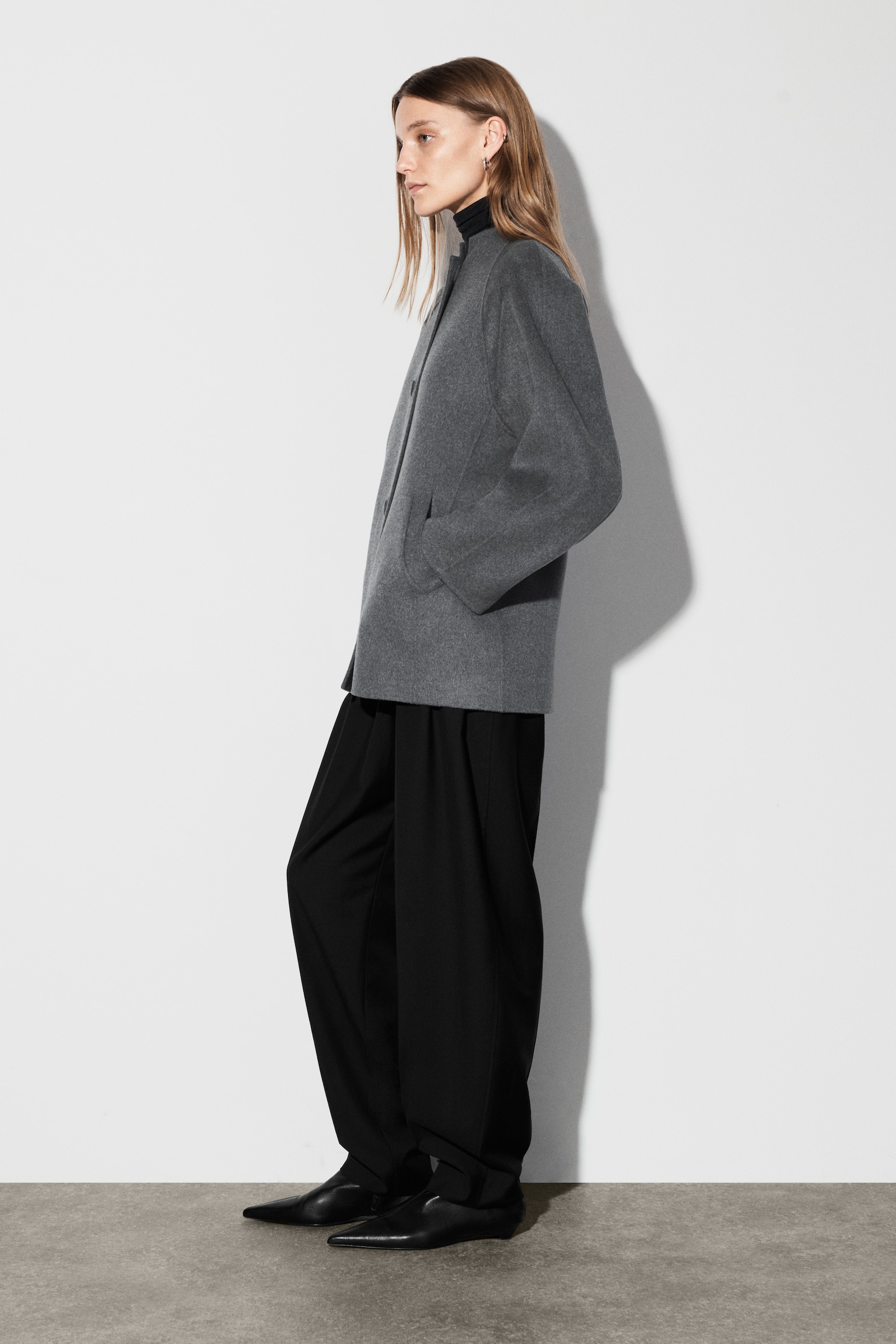 ROUNDED DOUBLE-FACED WOOL JACKET - GREY MÉLANGE - 5