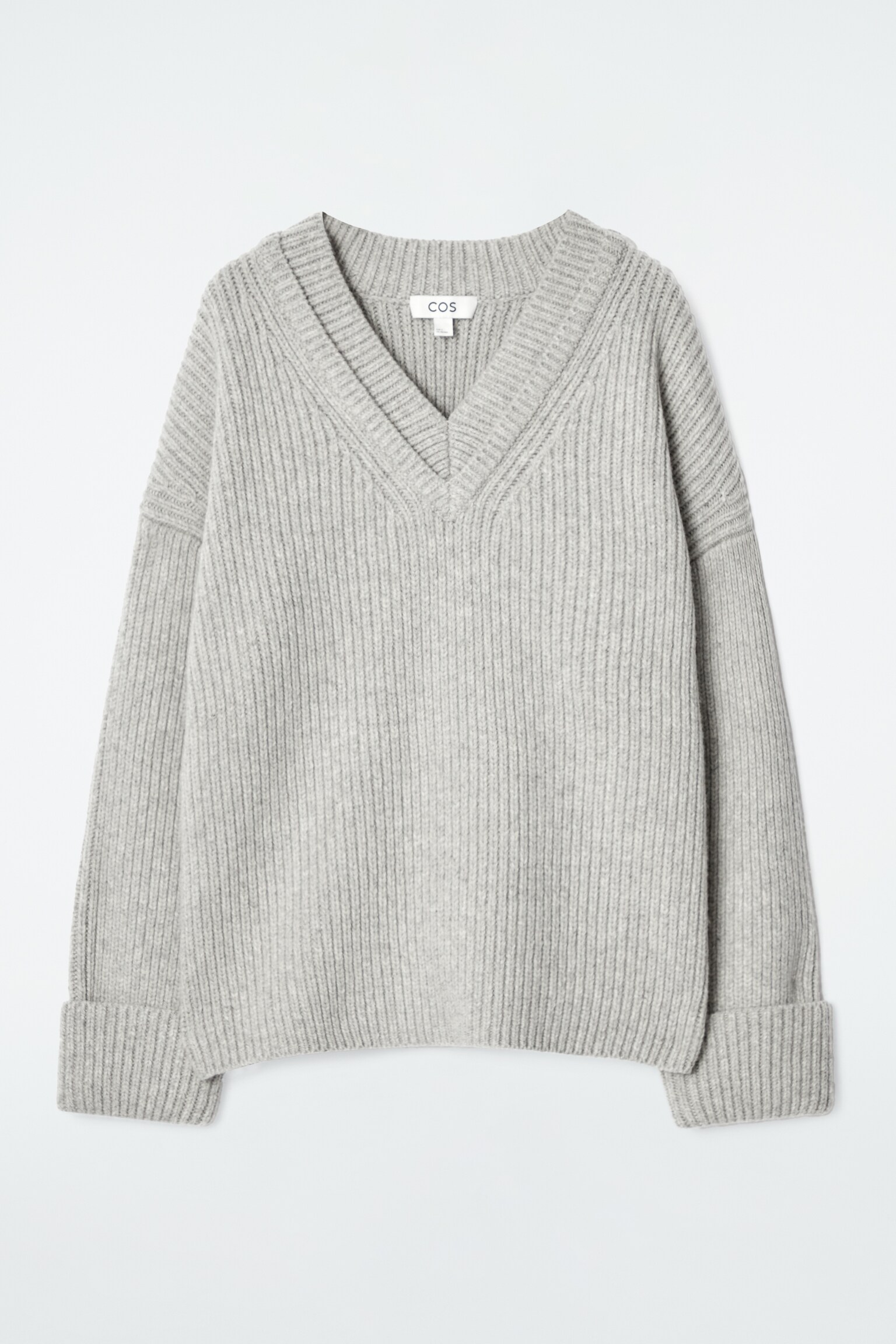 LAYERED V-NECK MERINO WOOL JUMPER - LIGHT GREY