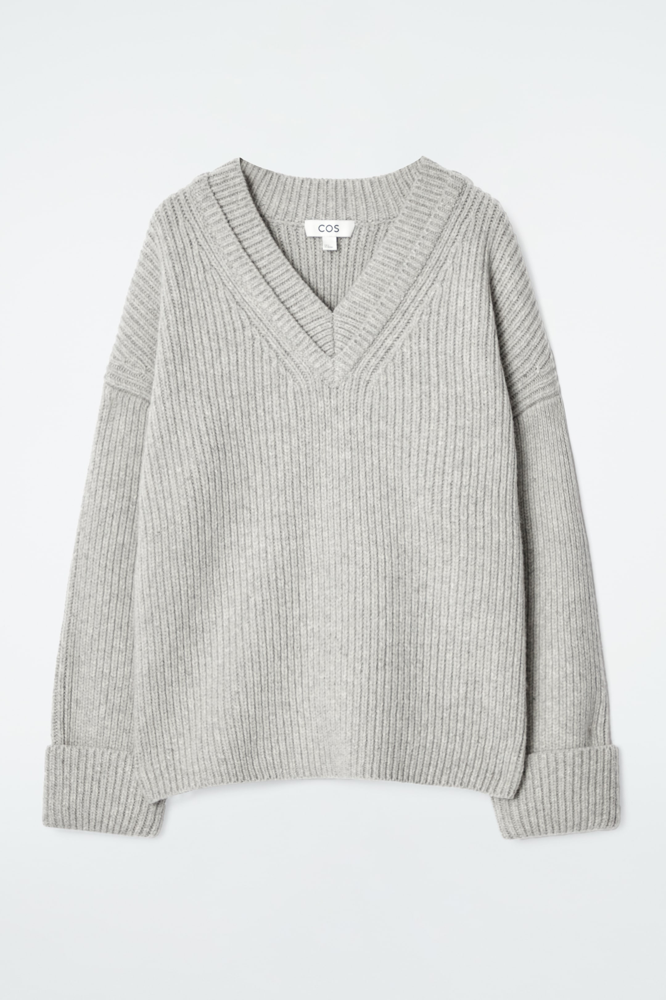 Grotere afbeelding bekijken: LAYERED V-NECK MERINO WOOL JUMPER - LIGHT GREY - DAMES | H&M NL 1