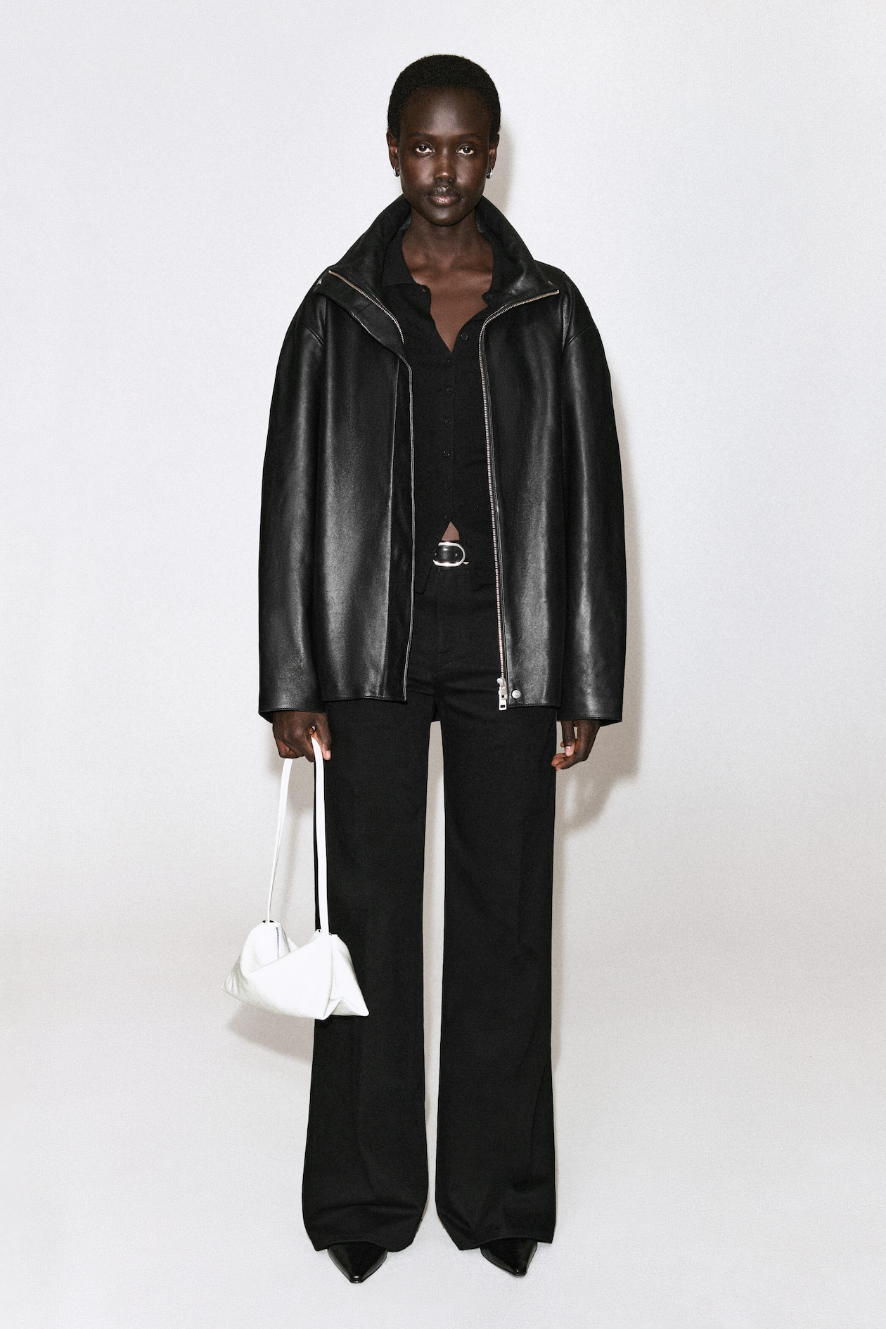 DENIM WIDE-LEG PANTS — BLACK