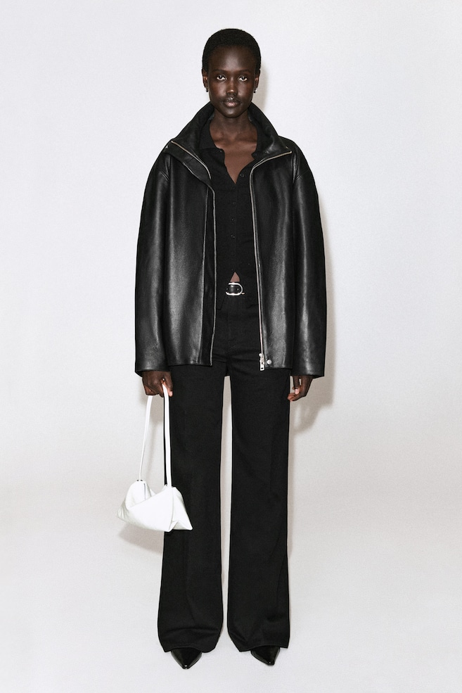 DENIM WIDE-LEG PANTS — BLACK