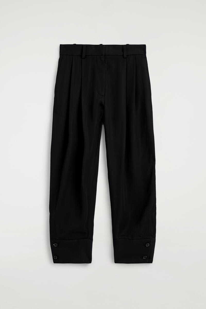 COS Pleated Twill Balloon Trousers Black Women's Size 42