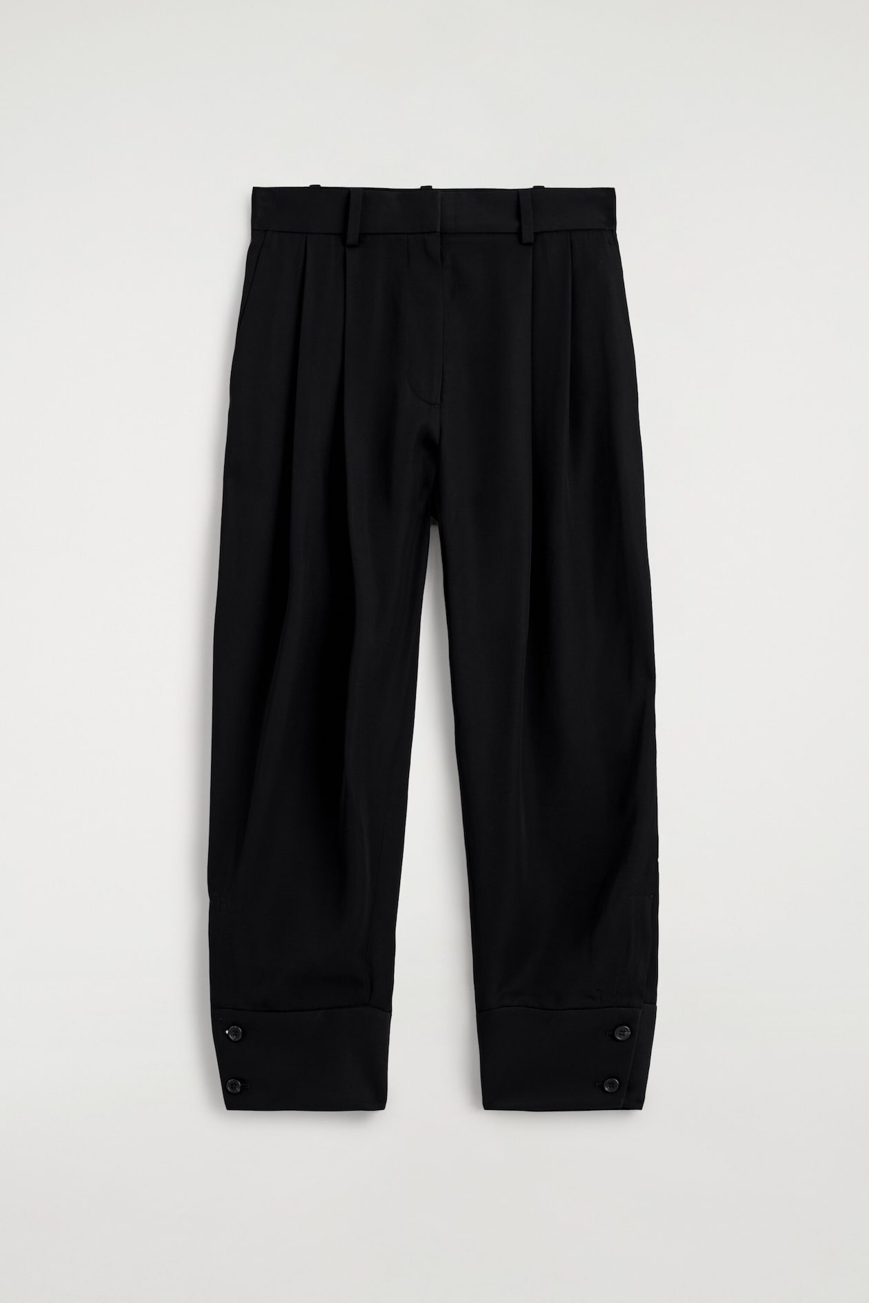 PLEATED TWILL BALLOON TROUSERS — BLACK