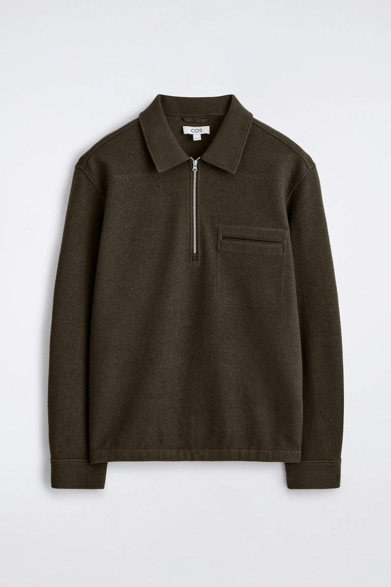 COS BOILED-WOOL ZIP-UP POLO JUMPER — BOILED-WOOL ZIP-UP POLO JUMPER