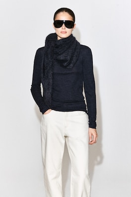 BRUSHED PURE CASHMERE TRIANGLE SCARF — DARK GRAY 1
