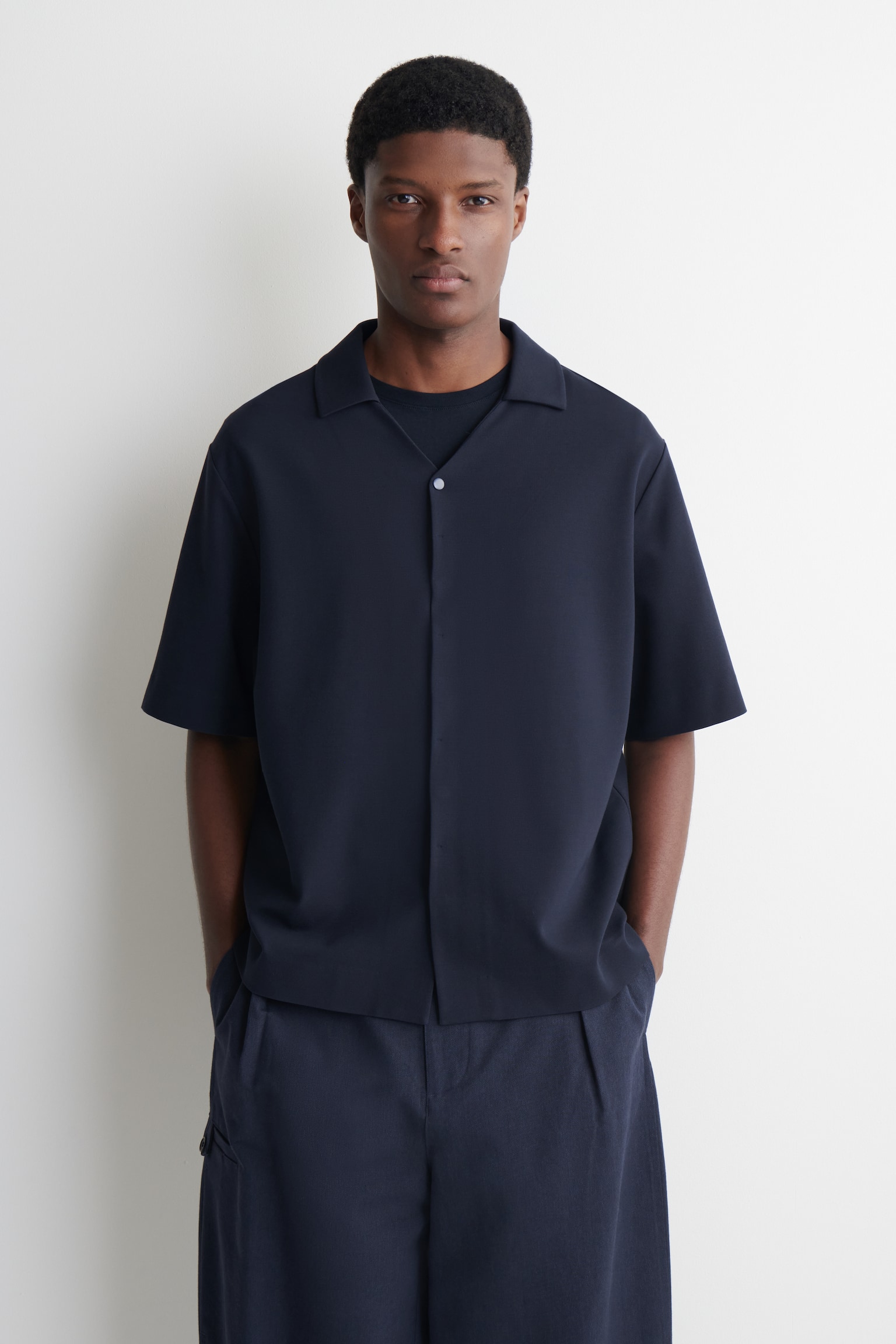 Milano-jersey overhemd met korte mouwen - MARINEBLAUW - 1