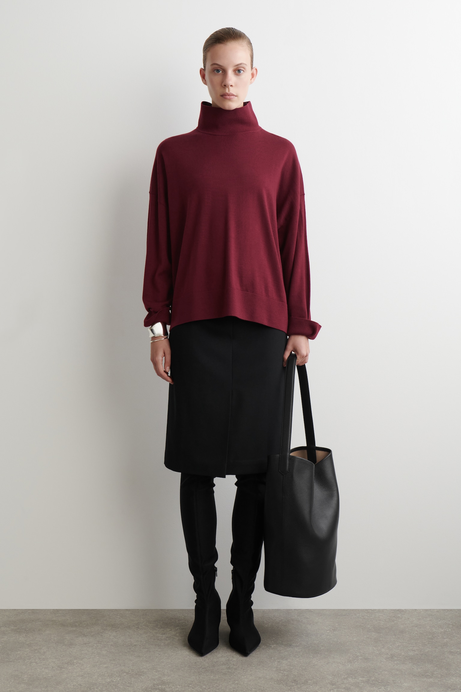 MERINO WOOL TURTLENECK JUMPER - DARK-RED MÉLANGE - 4