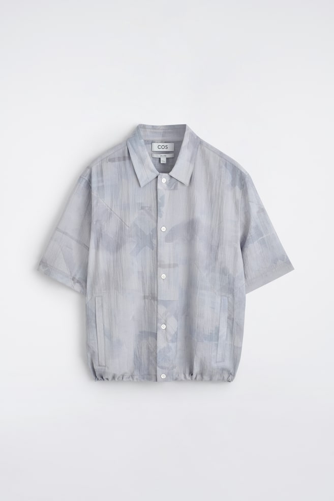 Camisa texturada com cordão na bainha - azul / estampado/Verde escuro - 1