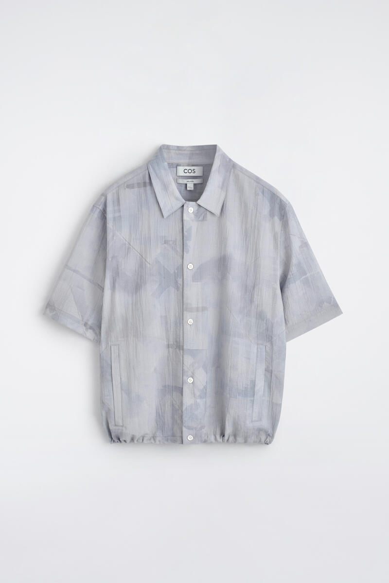 Textured Drawstring-Hem Shirt in Blue