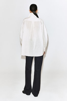 STRIPED COTTON-SILK HIGH-COLLAR SHIRT — IVORY / BROWN / STRIPED 5