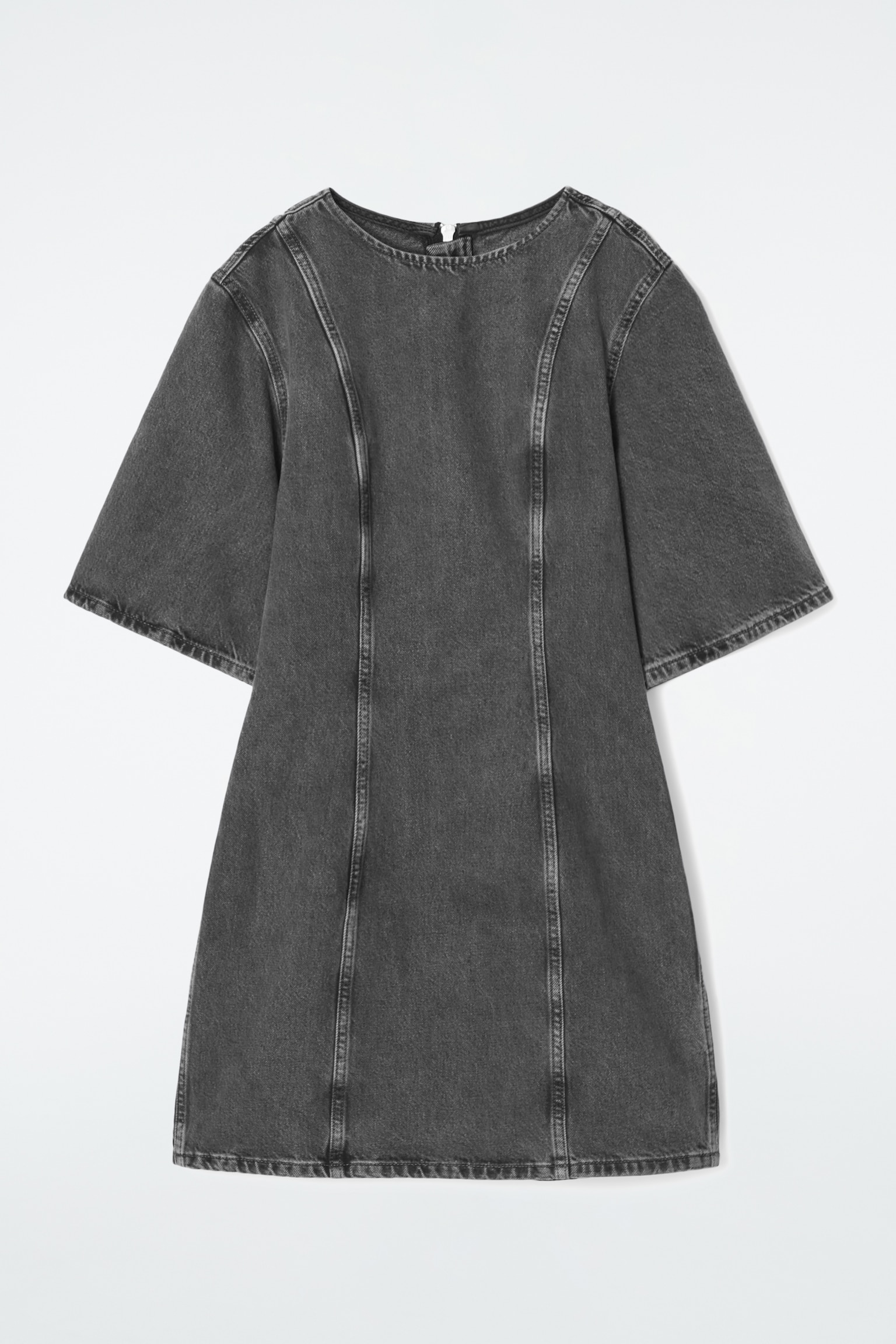 PANELLED DENIM MINI DRESS - BLACK