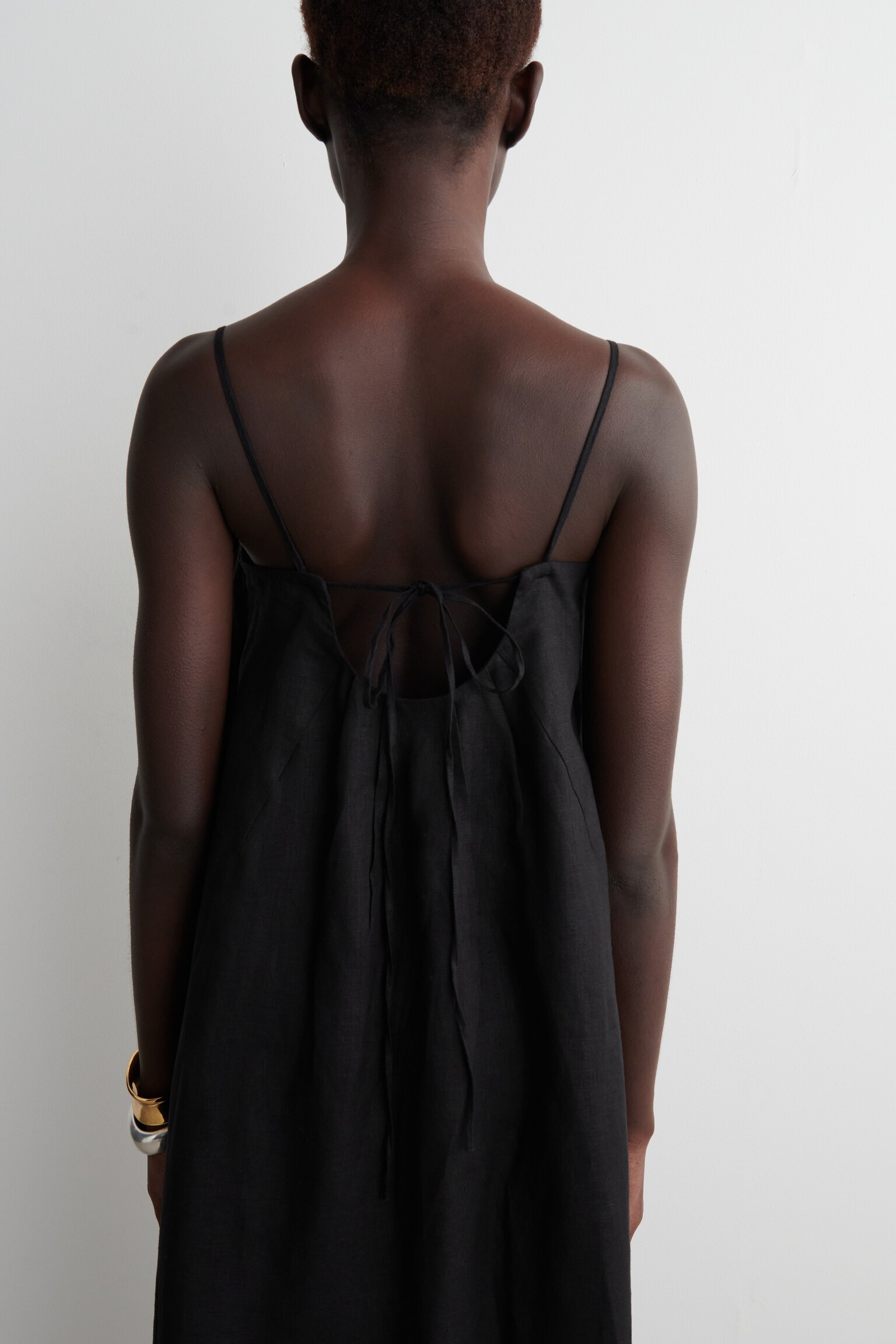 ABITO MAXI IN LINO PLISSÉ - NERO/ARANCIONE - 5