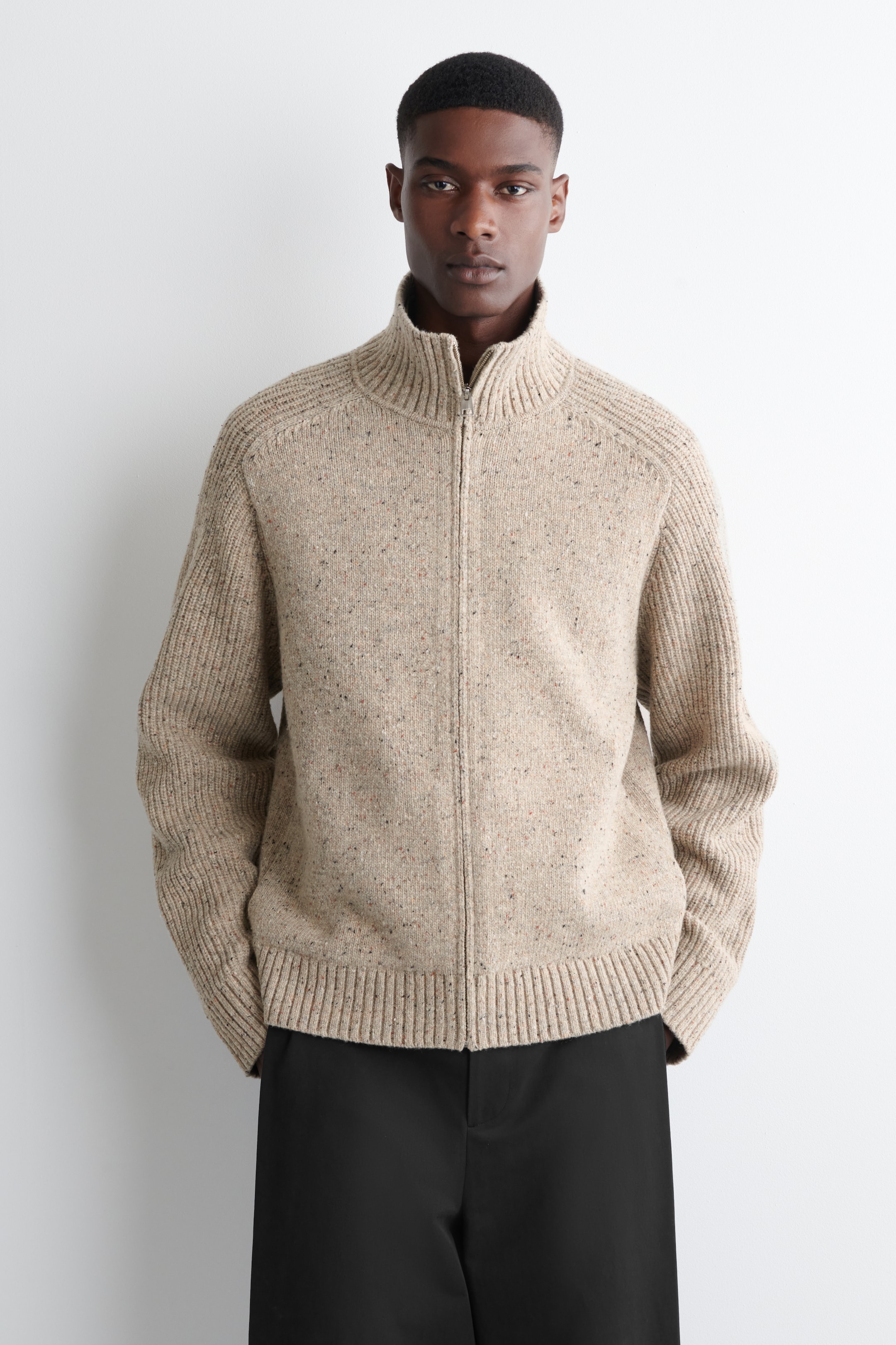 Agrandir l'image: CARDIGAN DEMI-ZIPPÉ EN LAINE EFFET DONEGAL - BEIGE CHINÉ - HOMME | H&M FR 1
