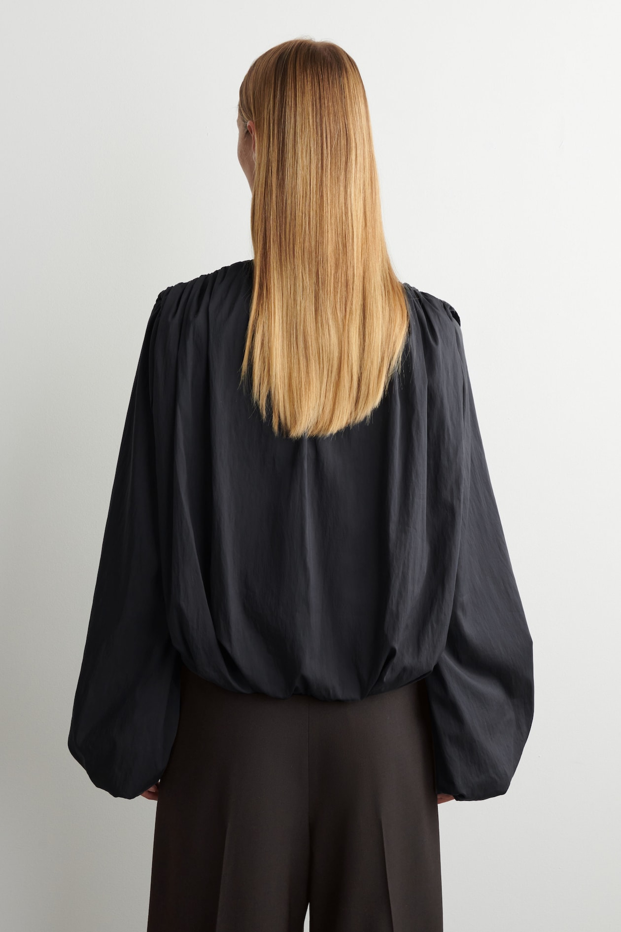 GATHERED WRAP-OVER BLOUSE — CHARCOAL