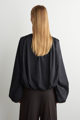 GATHERED WRAP-OVER BLOUSE — CHARCOAL 4