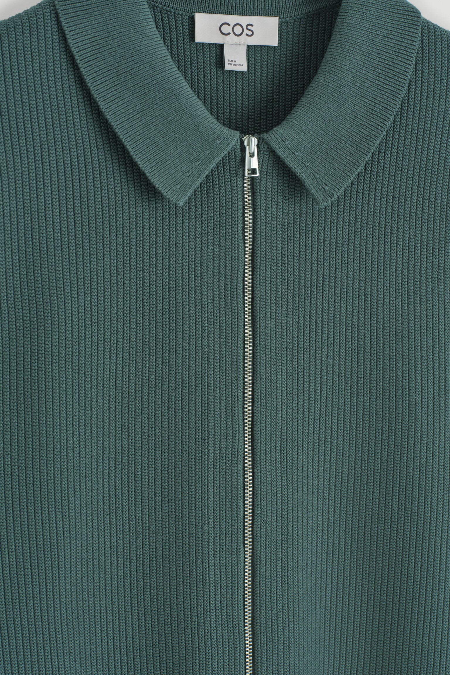 CHEMISE DEMI-ZIPPÉE EN MAILLE DE COTON GAUFRÉE - VERT PIN/BLANC - 4