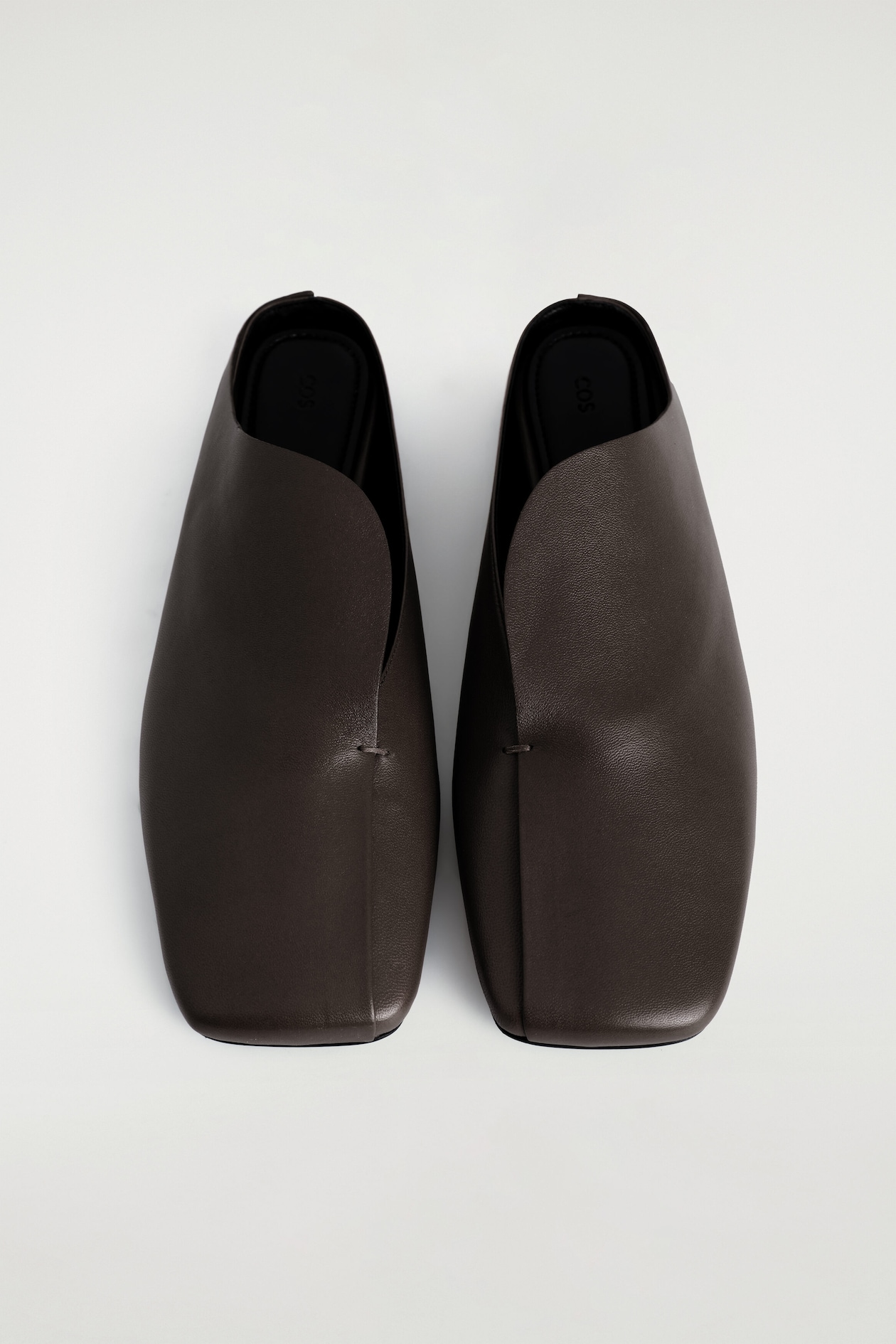 DRAPED LEATHER MULES — BITTER CHOCOLATE