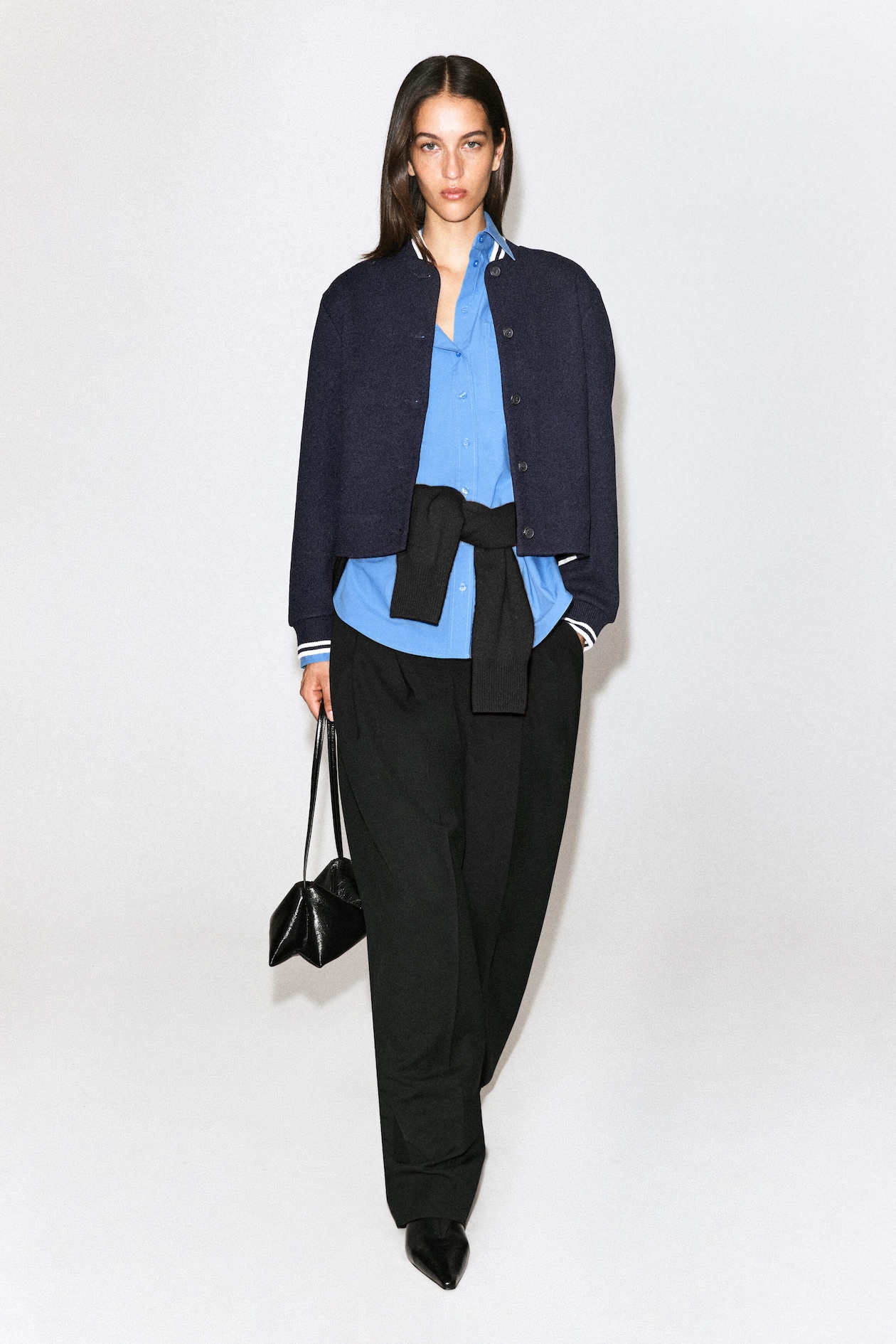 BOILED WOOL-BLEND BOMBER JACKET — NAVY