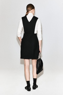 BOILED WOOL-BLEND MINI PINAFORE DRESS — BLACK 4