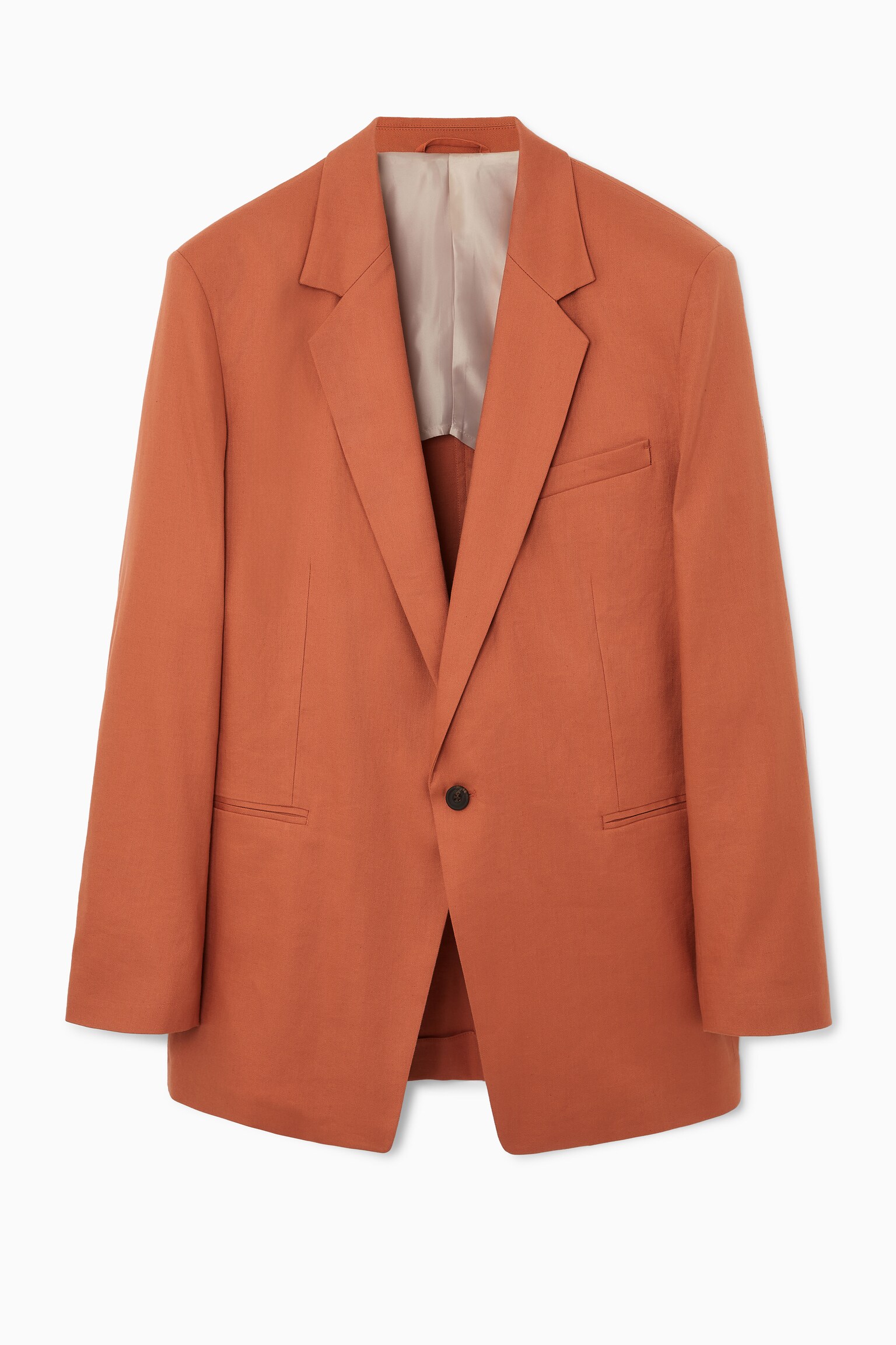RELAXED LONGLINE SINGLE-BREASTED BLAZER - TERRACOTTA/BLACK