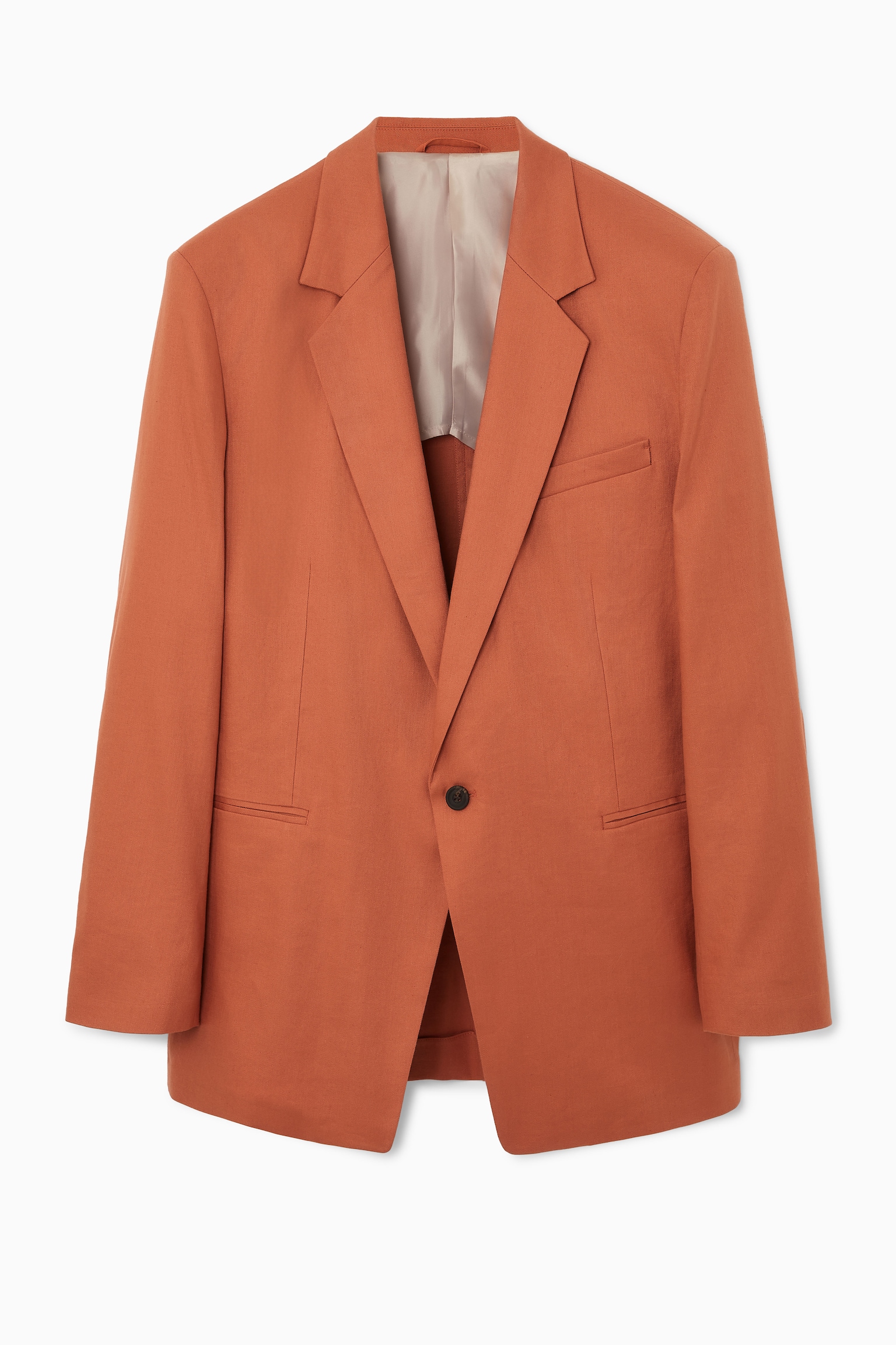 RELAXED LONGLINE SINGLE-BREASTED BLAZER - TERRACOTTA/BLACK